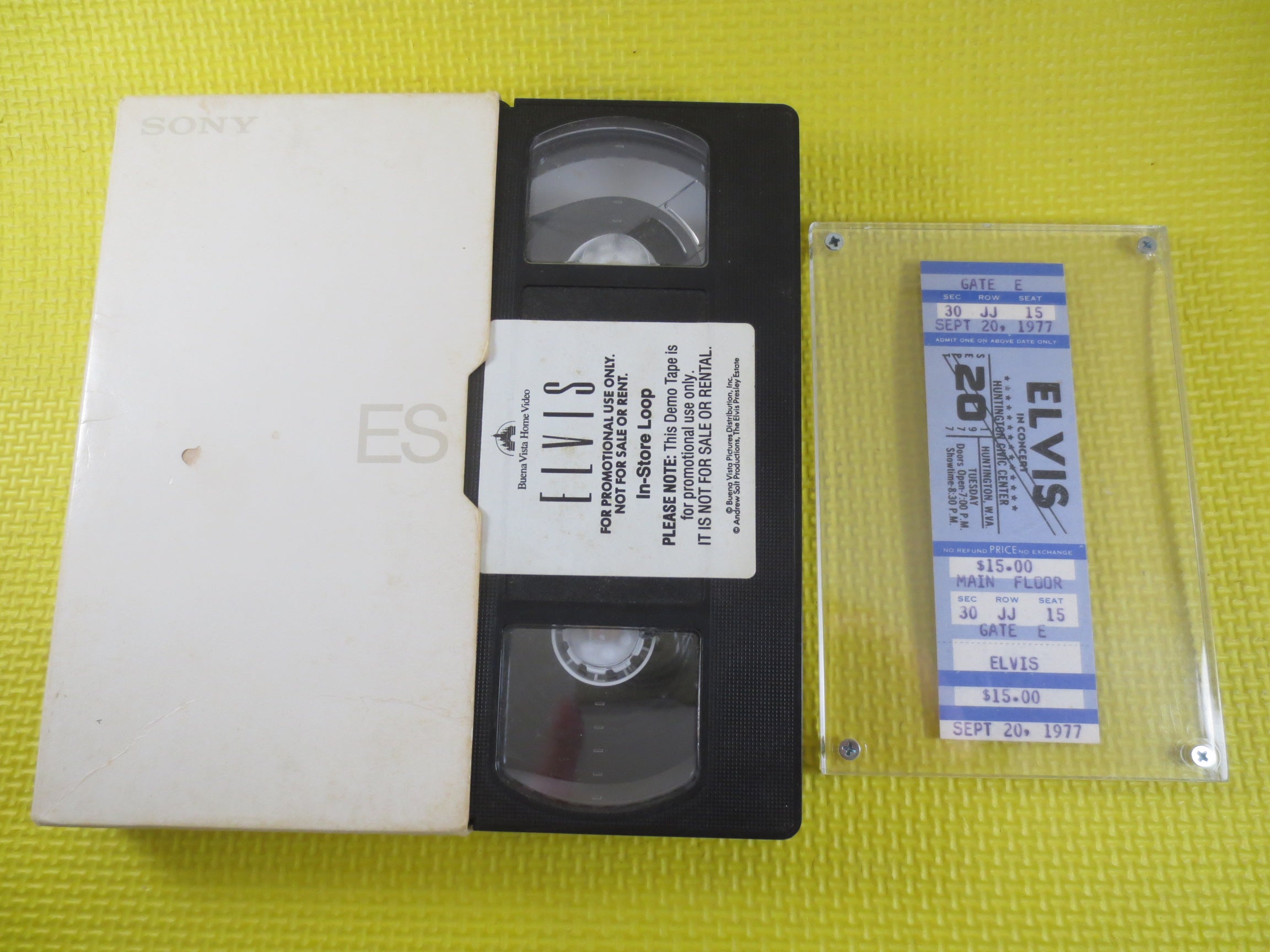 Elvis Presley – 1977 Concert Ticket & Rare Promo Store Demo VHS Loop Tape