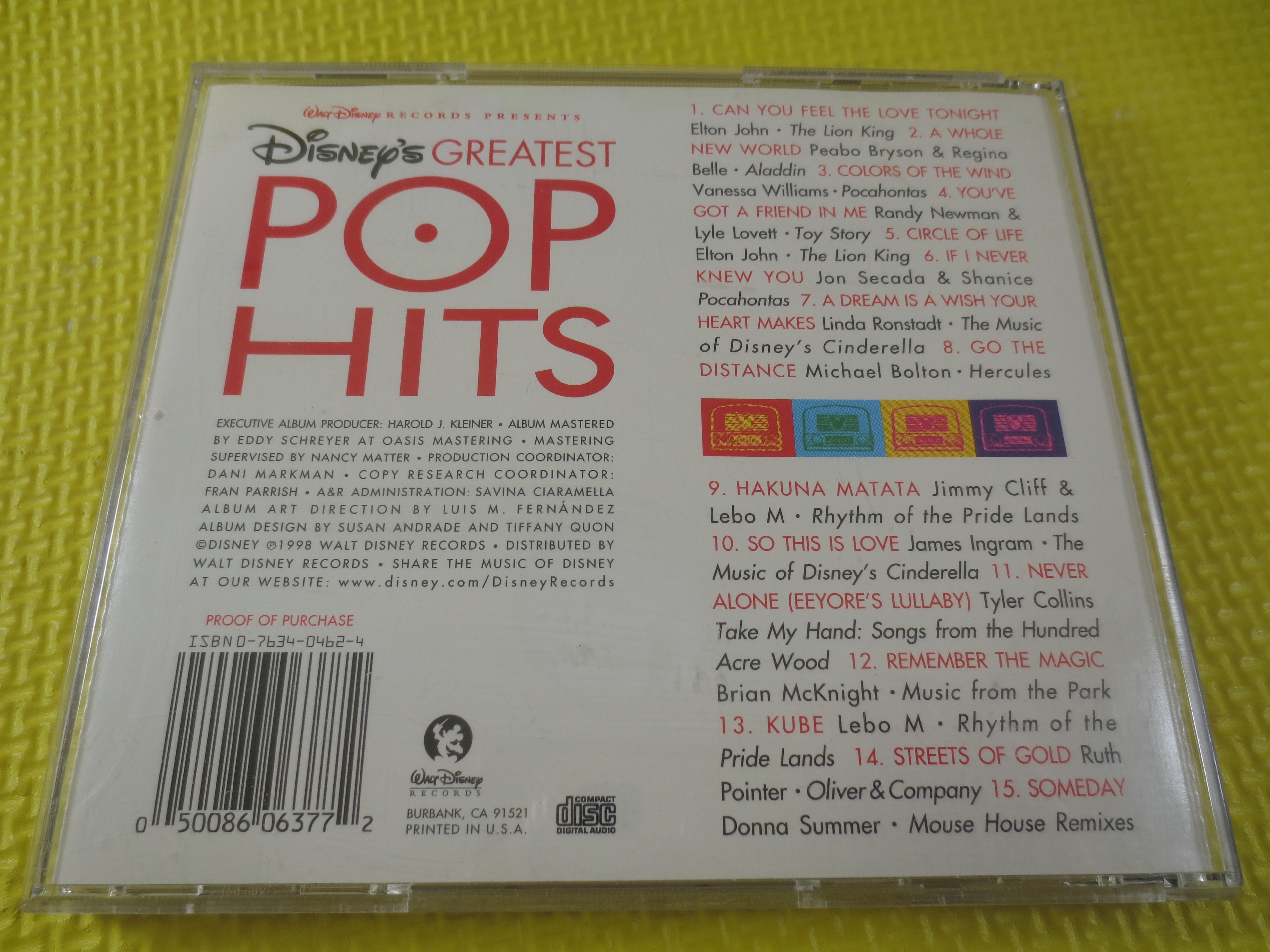 DISNEY's GREATEST Pop HITS, 1998 Compact Disc, Vintage Cd