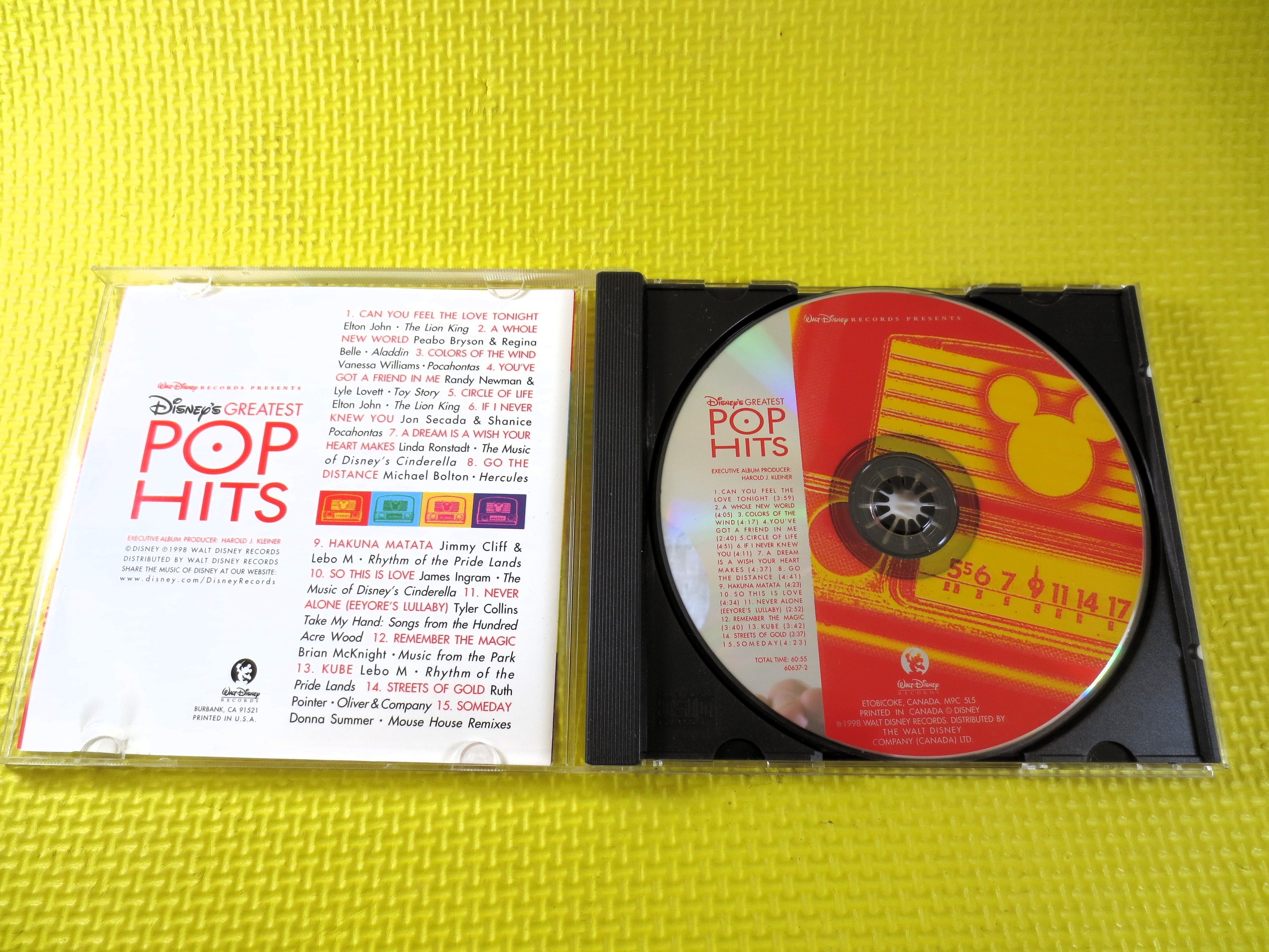 DISNEY's GREATEST Pop HITS, 1998 Compact Disc, Vintage Cd