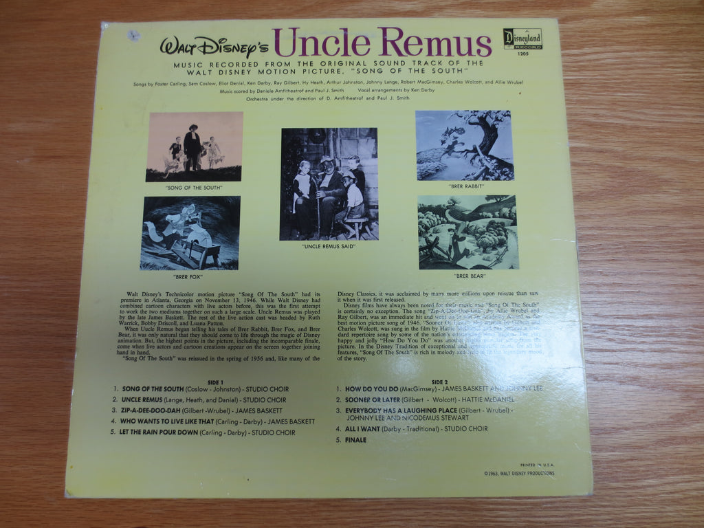 Walt Disney's Uncle Remus (1963) Disneyland Records Vinyl LP