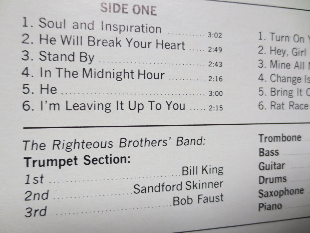The RIGHTEOUS BROTHERS, SOUL and Inspiration, Pop Music Record, Pop Music Album, 60s Music, 60s Record, Lps, 1966 Records