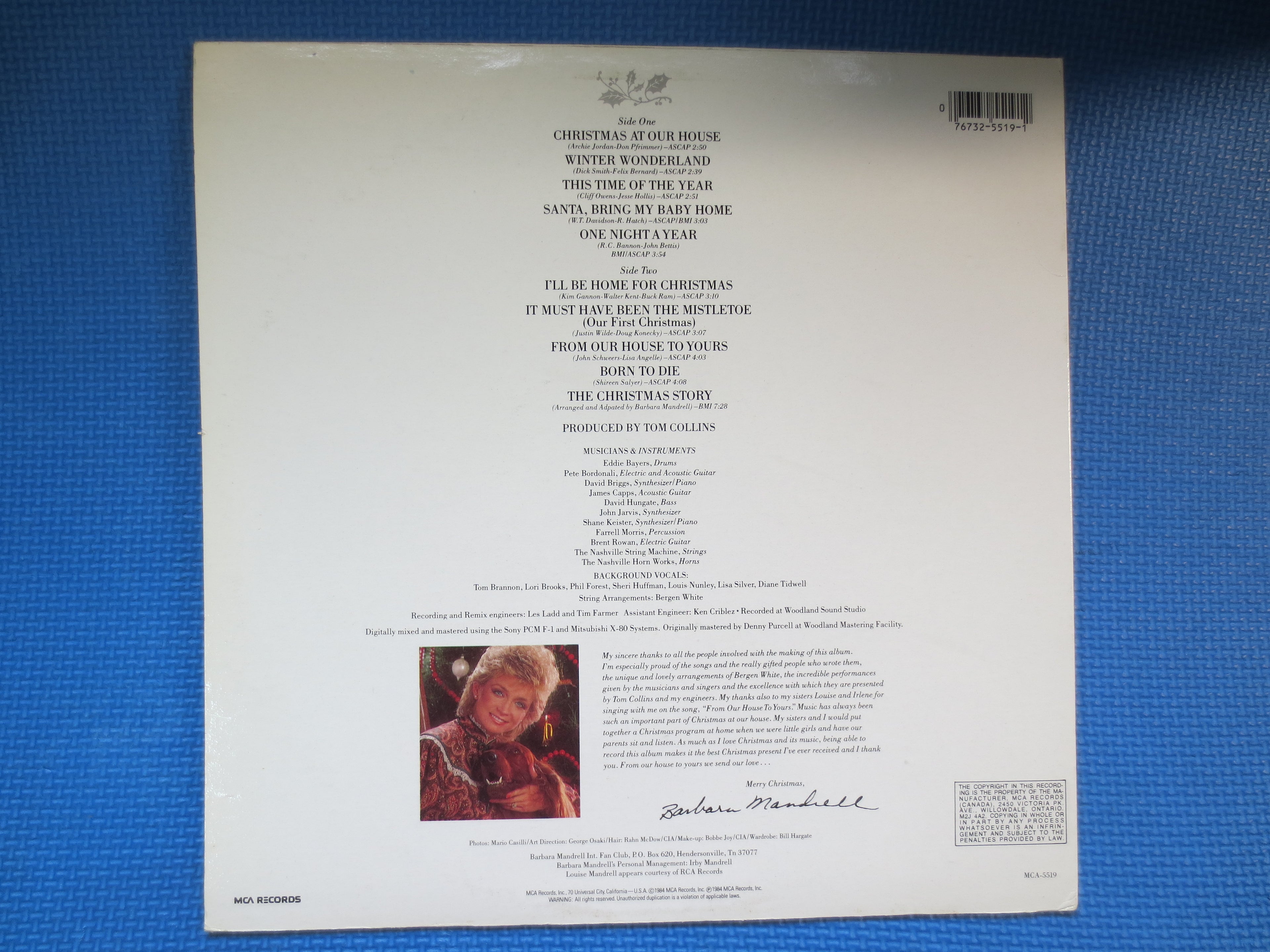BARBARA MANDRELL, Christmas Album, 1985 Record, Vinyl Lp