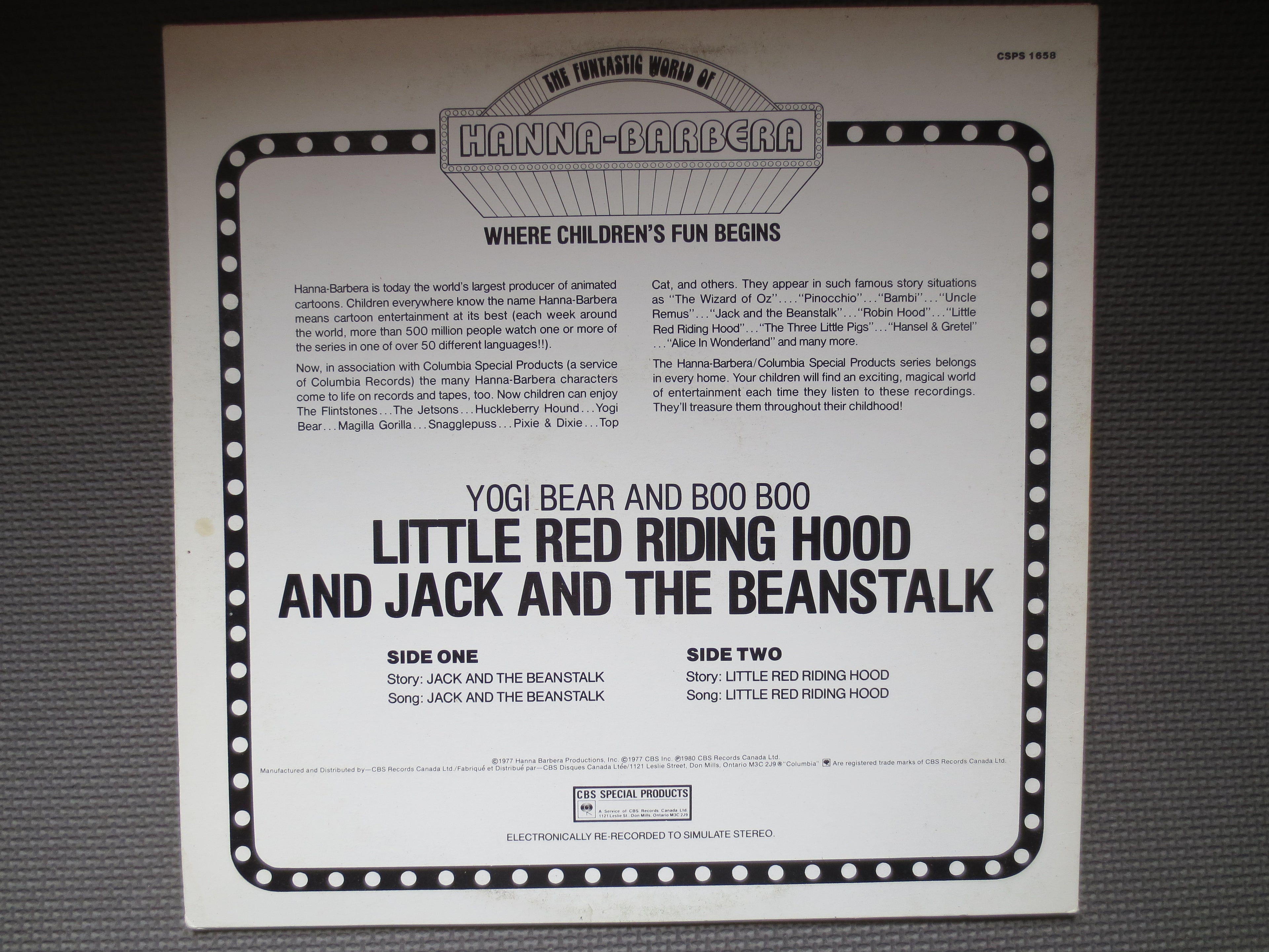 YOGI BEAR, BOO Boo, Hanna-Barbera, Story and Song, 1977 Record, Vinyl Lp