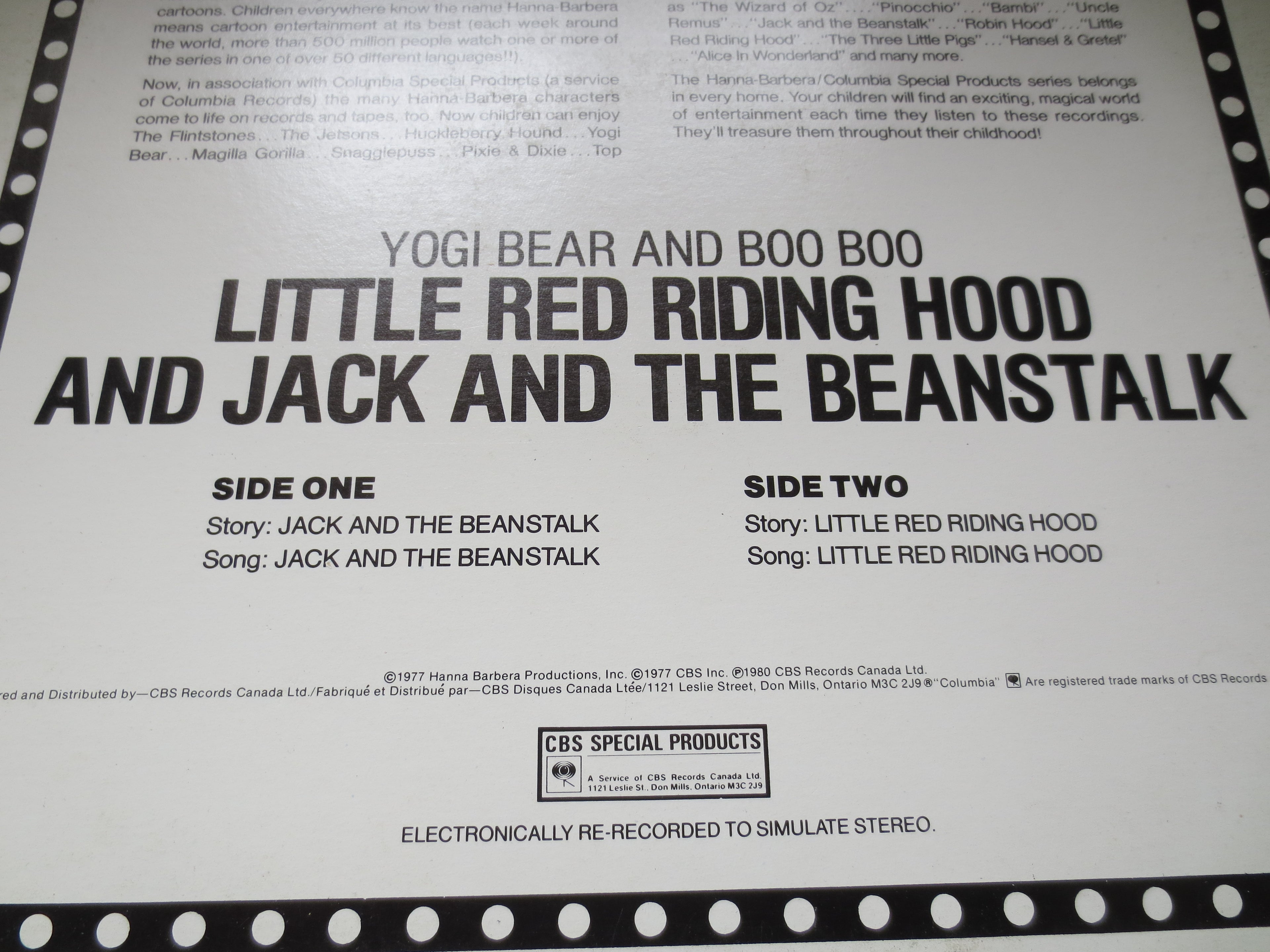 YOGI BEAR, BOO Boo, Hanna-Barbera, Story and Song, 1977 Record, Vinyl Lp