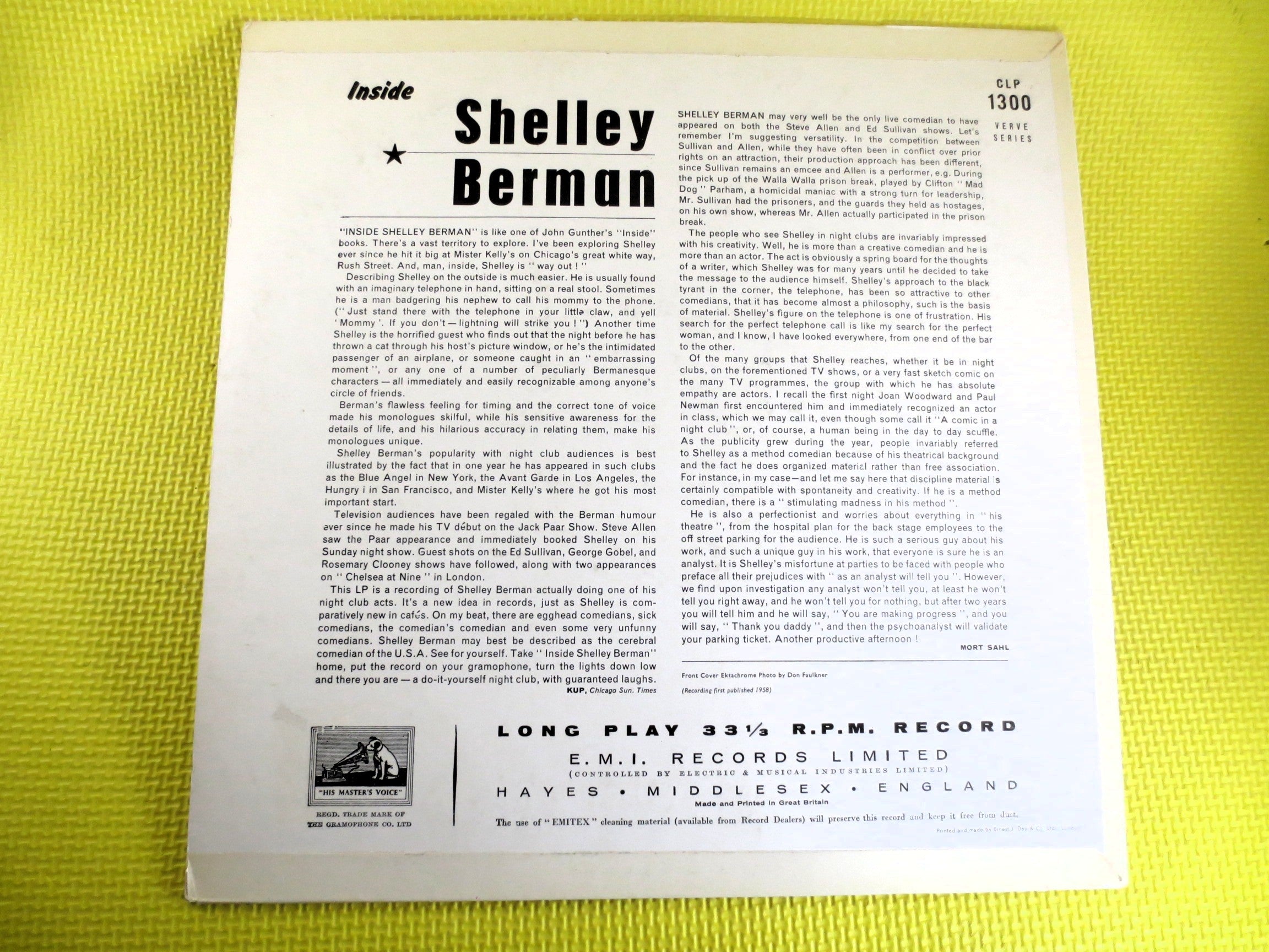 SHELLEY BERMAN Lp, COMEDY Record, Shelley Berman Album, Shelley Berman Vinyl, Comedy Records, Comedy Albums, Vintage Records, 1958 Records