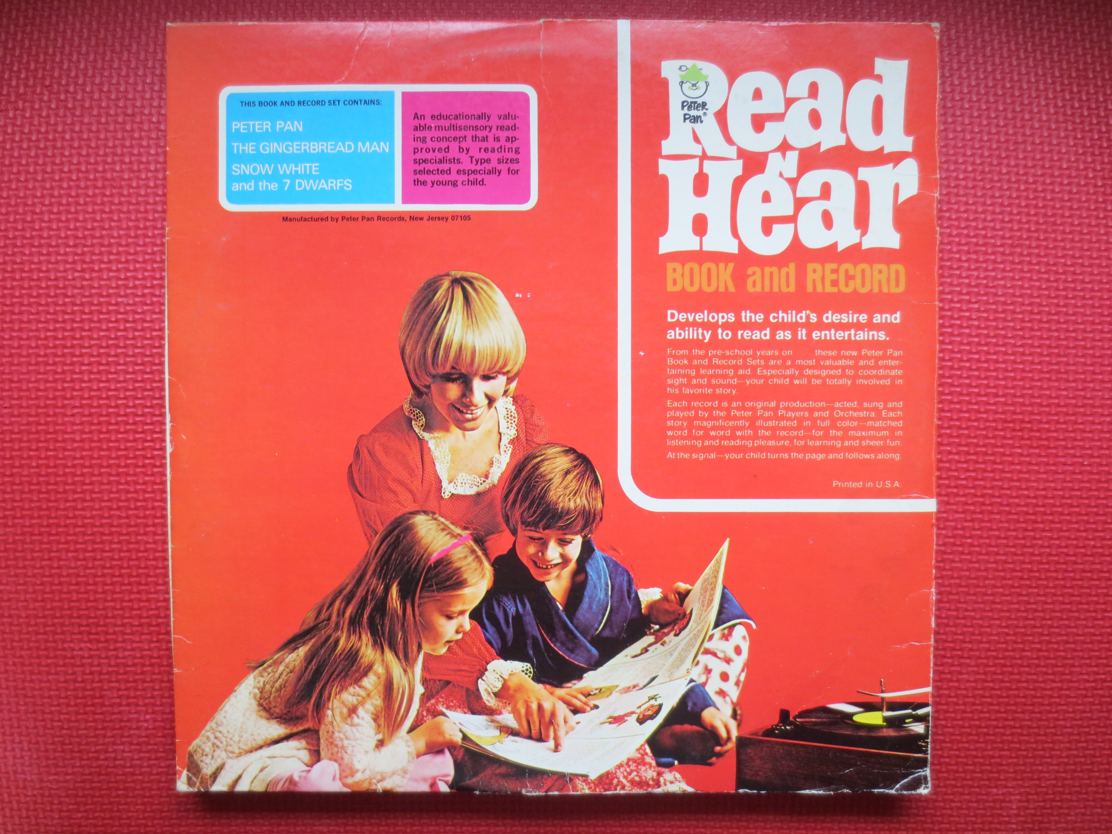 PETER PAN, Snow White, Gingerbread Man, 1977 Record, Vintage Children's Record