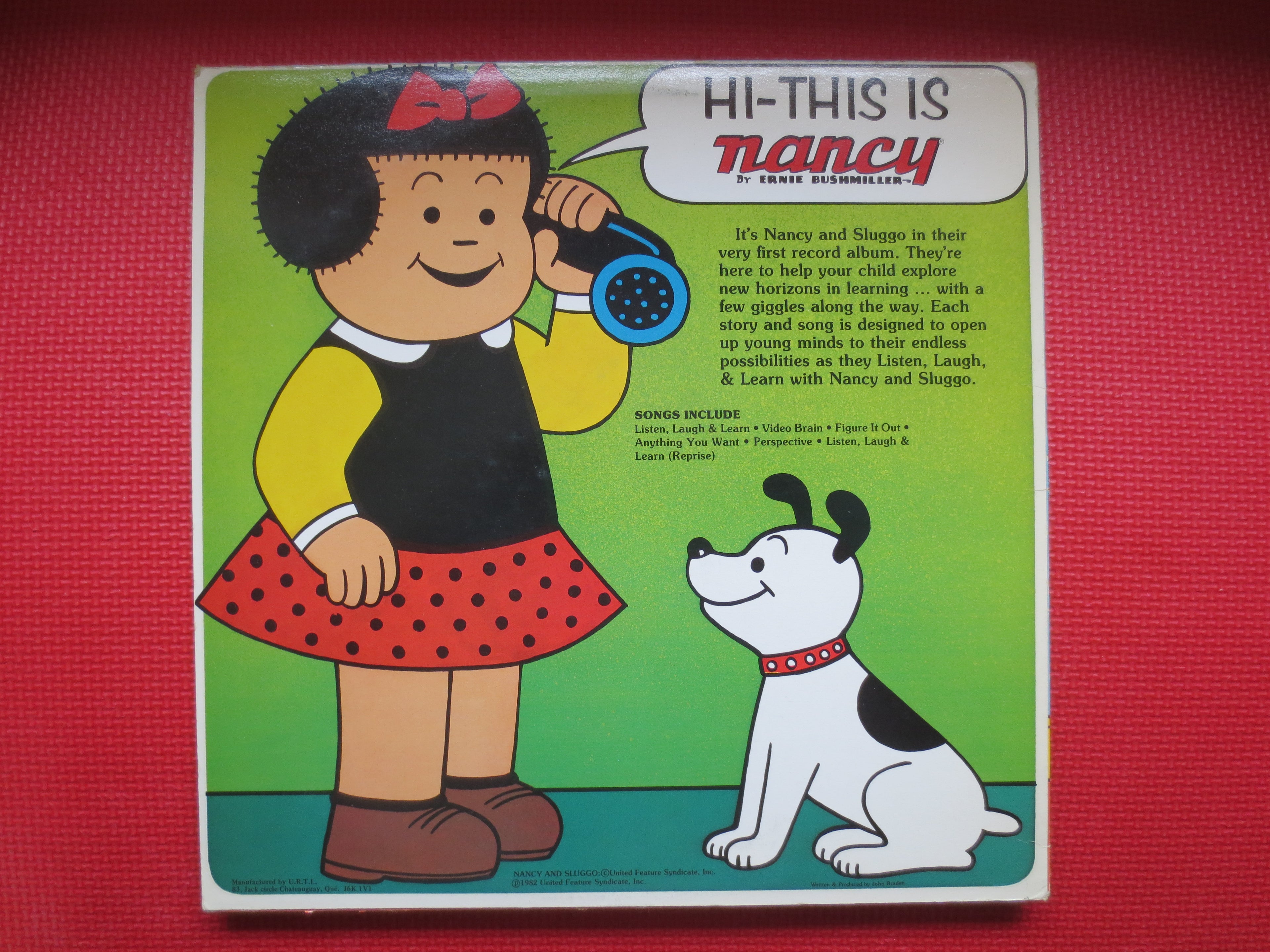 NANCY and SLUGGO, Listen LAUGH Learn, Story and Song, Childrens Record, Kids Lp, Kids Record, Childrens Album, 1982 Records