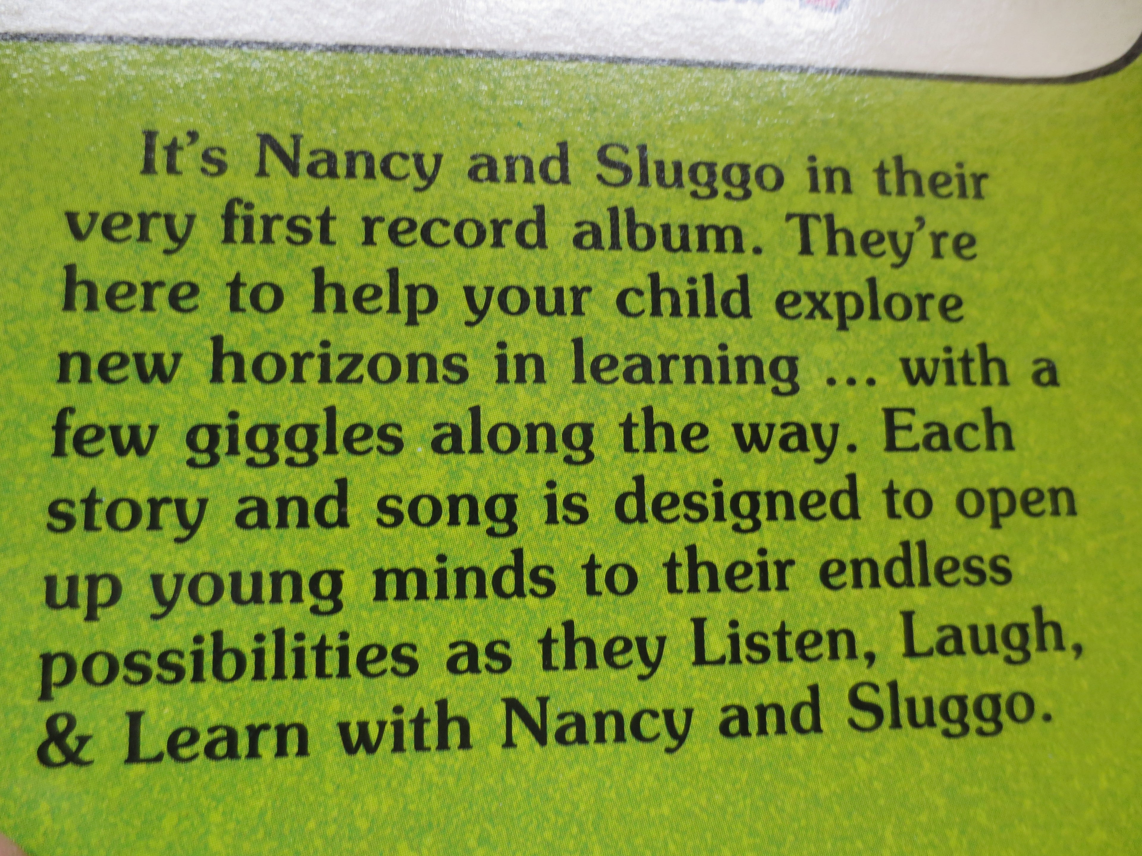 NANCY and SLUGGO, Listen LAUGH Learn, Story and Song, Childrens Record, Kids Lp, Kids Record, Childrens Album, 1982 Records