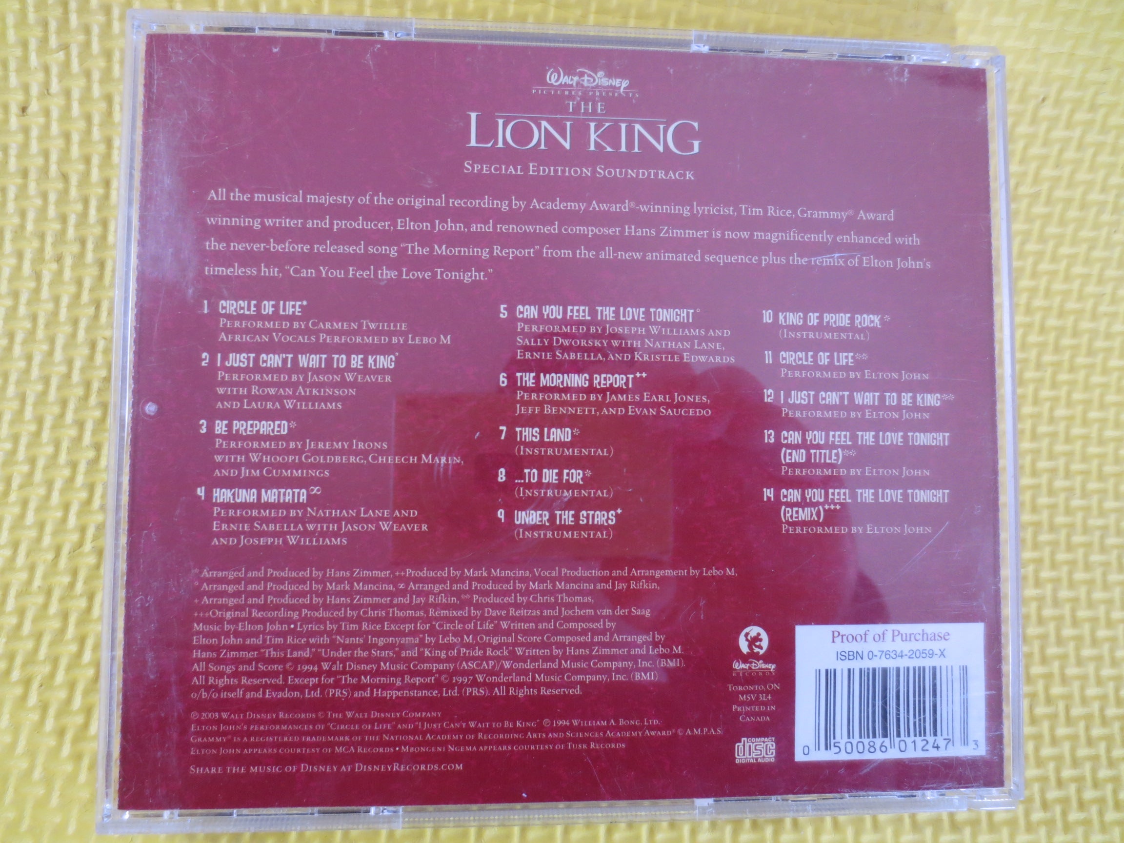 The LION KING, Movie SOUNDTRACK, Walt Disney Music, 1994 Compact Disc, Vintage Cassette