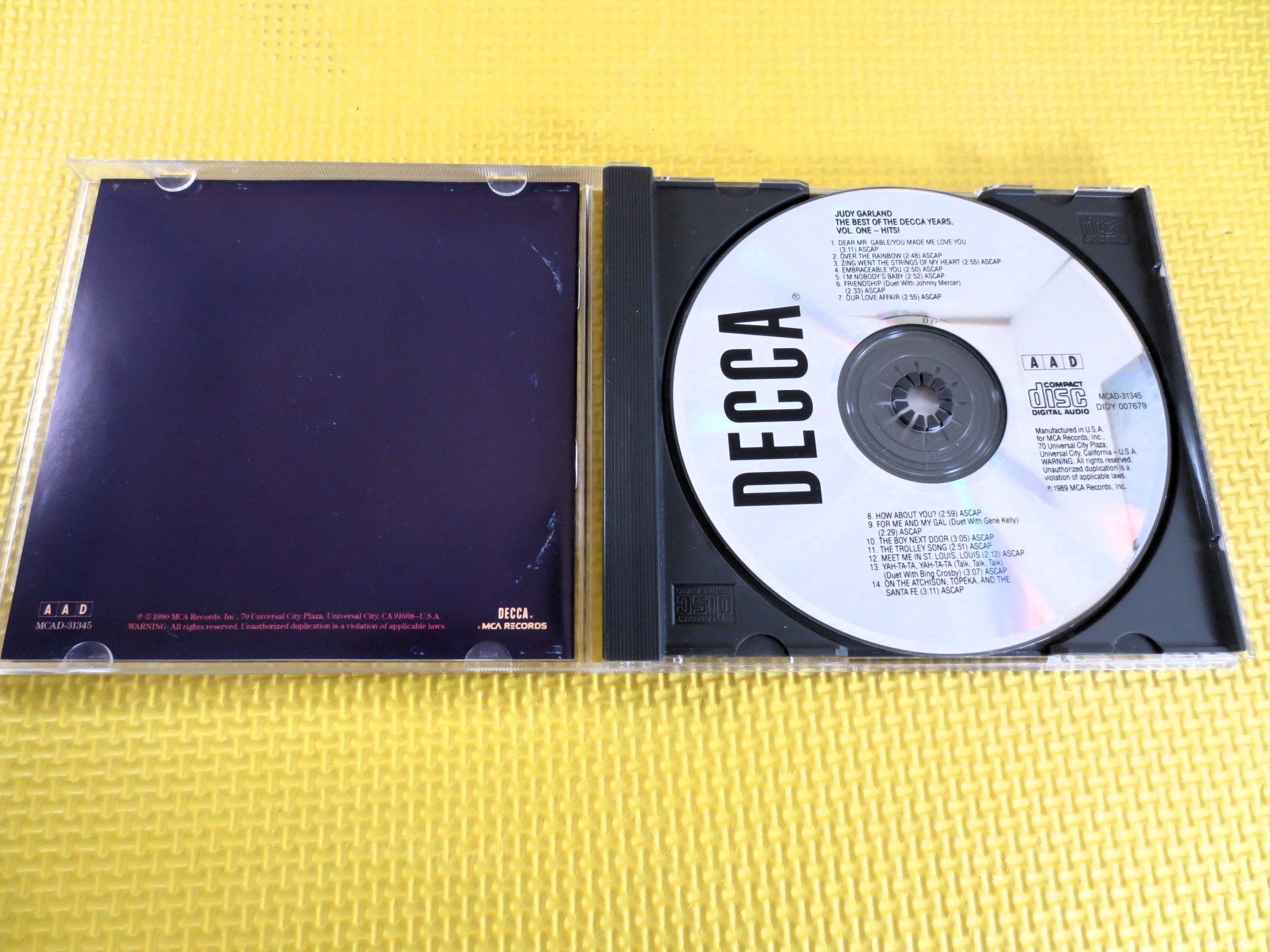 JUDY GARLAND, DECCA Years , Vol. 1 Hits (Cd), 1990 Compact Disc, Vintage Cd