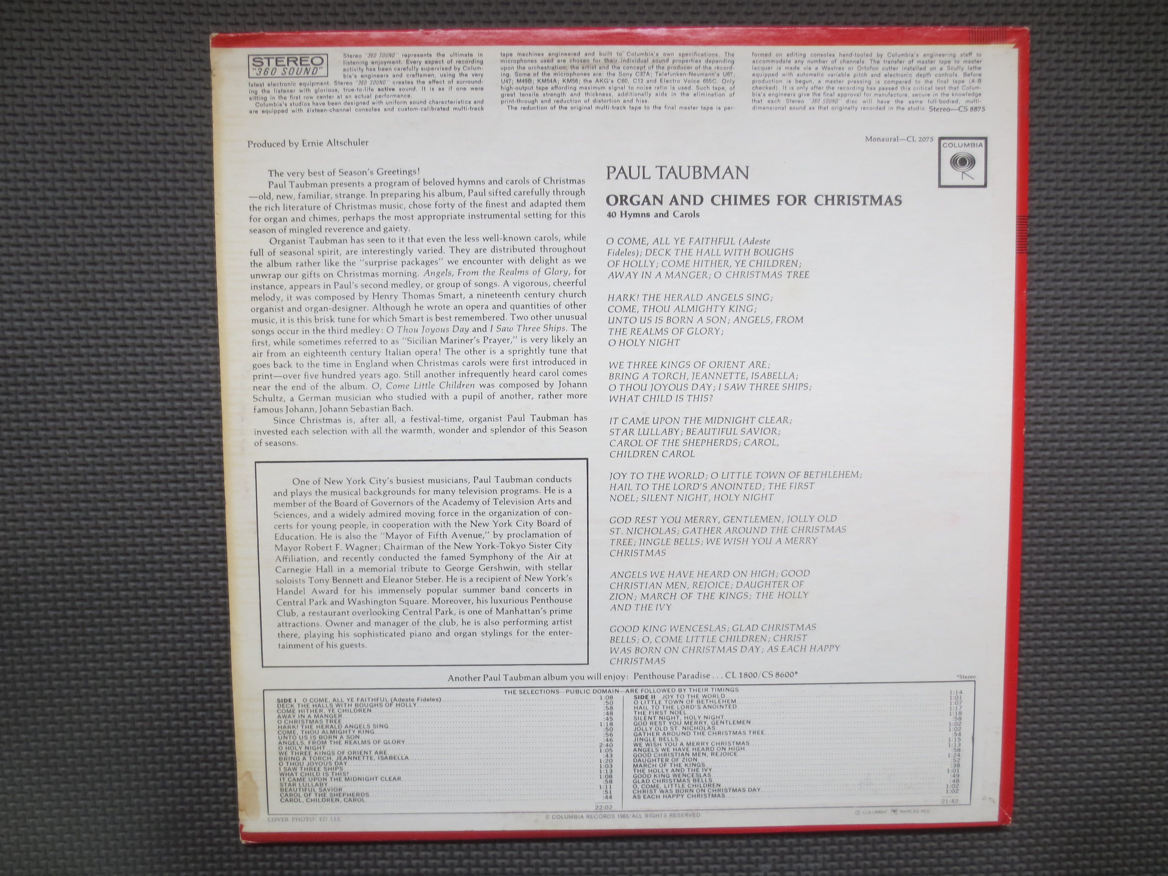 Vintage Records, PAUL TAUBMAN, CHRISTMAS, Organ and Chimes, Christmas Record, Christmas Vinyl, Christmas Lp, Christmas Song, 1963 Records