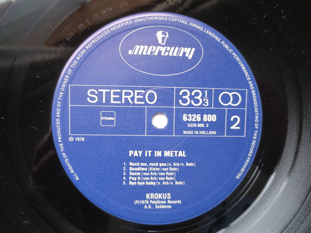 KROKUS, Pay it in METAL, KROKUS Albums, Krokus Record, Krokus Lp, Heavy Metal Record, Hard Rock Record, Vinyl, 1978 Records
