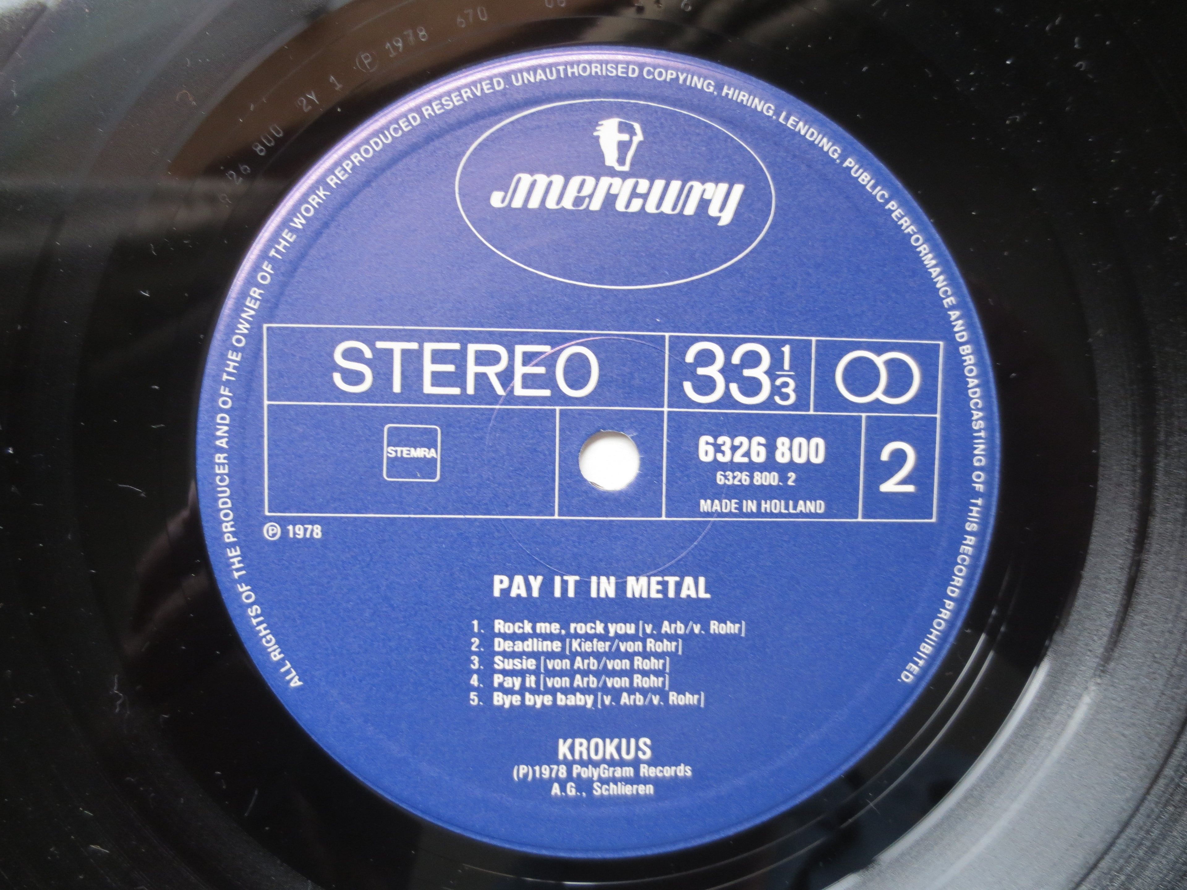 KROKUS, Pay it in METAL, KROKUS Albums, Krokus Record, Krokus Lp, Heavy Metal Record, Hard Rock Record, Vinyl, 1978 Records
