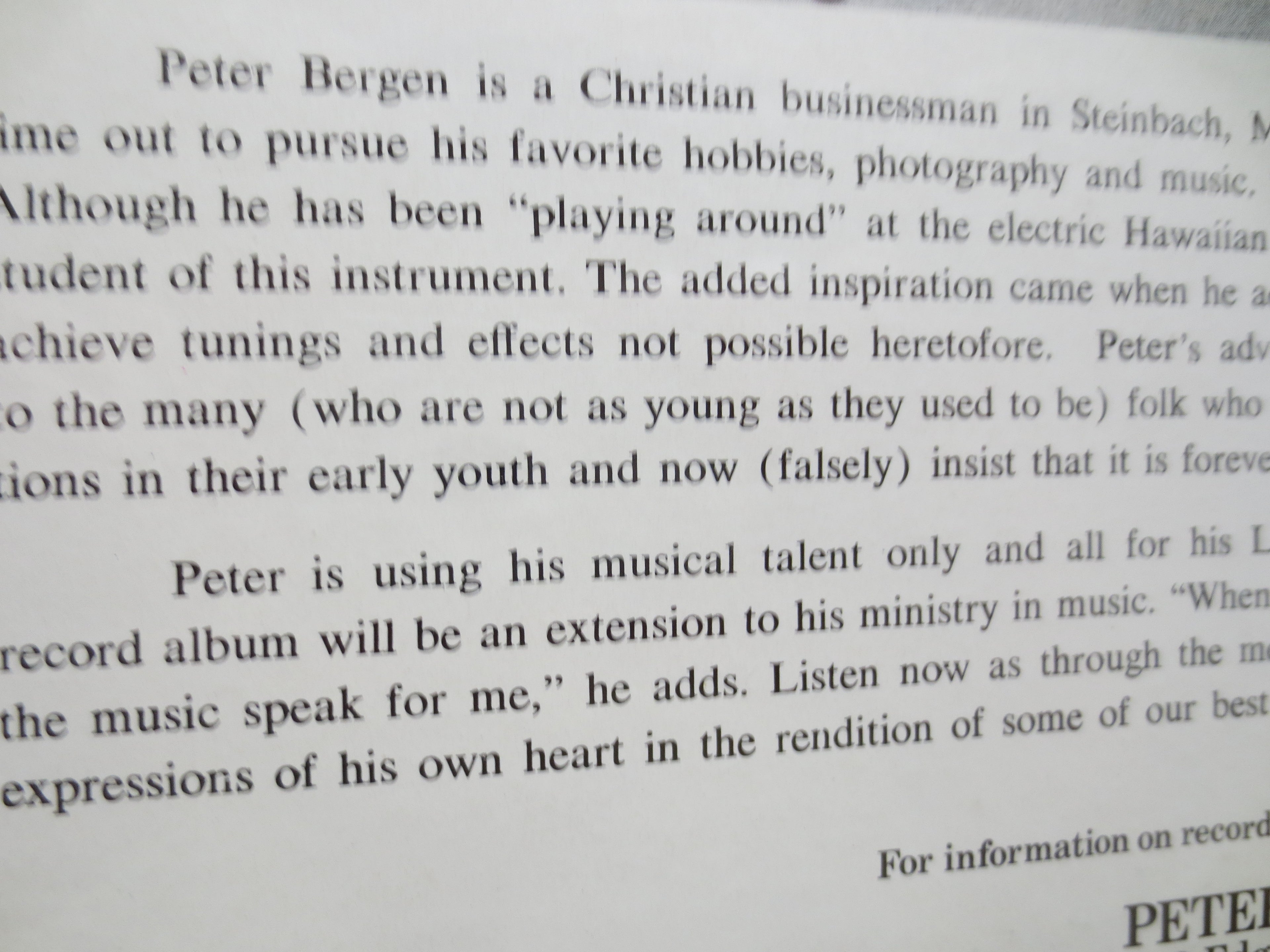 Peter Bergen – My God and I (1965) Vinyl LP — Factory Sealed