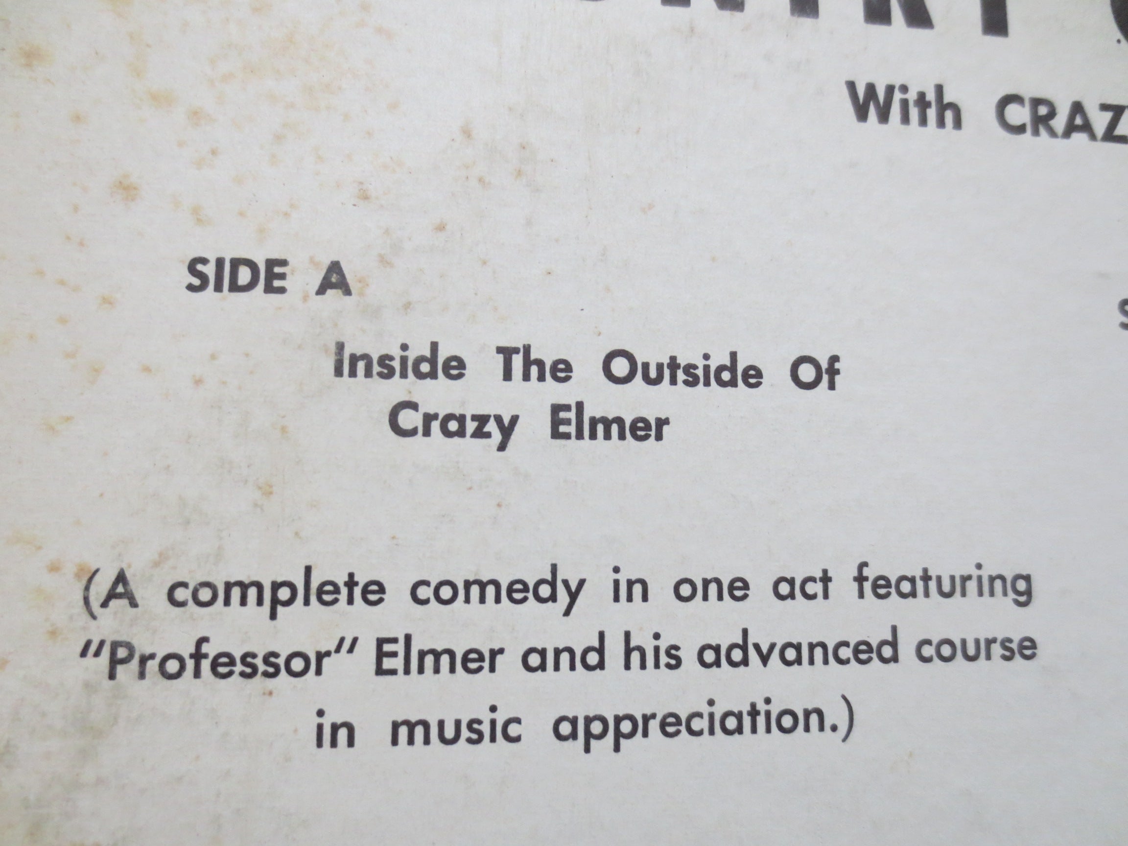 CRAZY ELMER, Country CLOWNIN', Comedy Records, Comedy Albums, Vintage Records, Novelty Records, Novelty Songs, Clown Records, 1961 Records