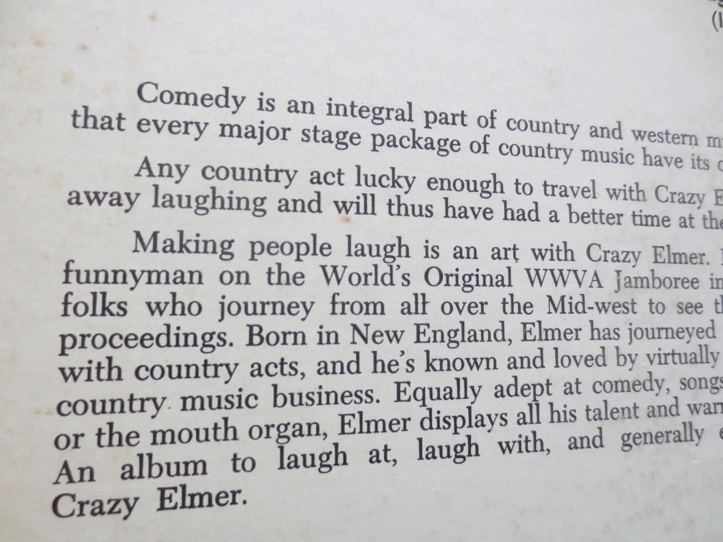 CRAZY ELMER, Country CLOWNIN', Comedy Records, Comedy Albums, Vintage Records, Novelty Records, Novelty Songs, Clown Records, 1961 Records