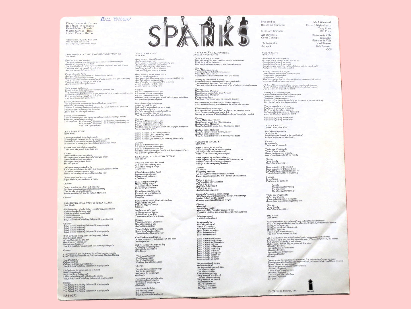 SPARKS - KIMONO My HOUSE - Original 1974 Record, Sparks Records