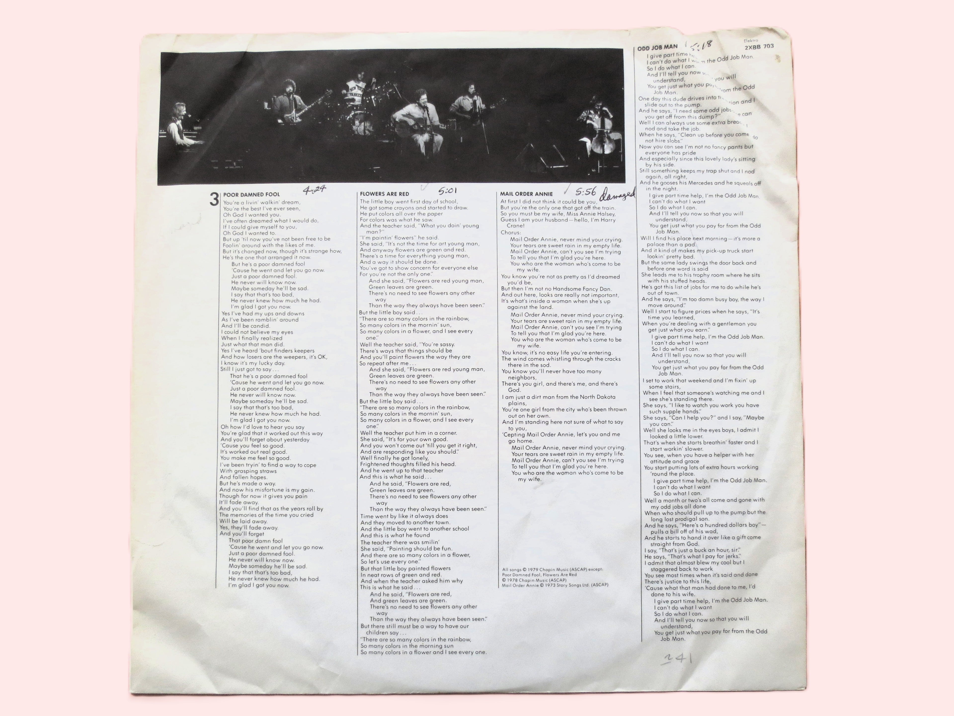 Harry Chapin – New Greatest Stories Live (1979) Vinyl 2xLP