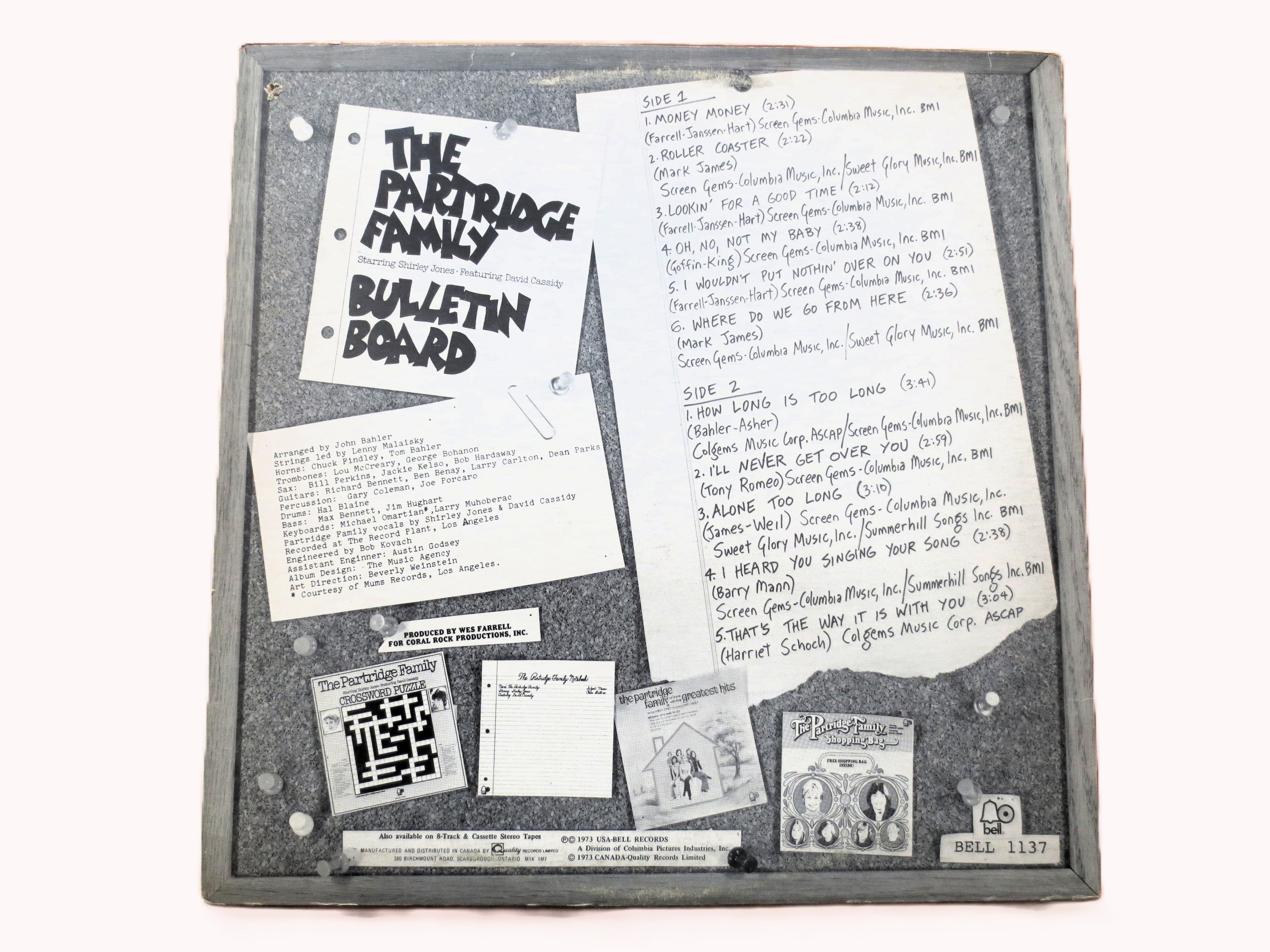 The PARTRIDGE FAMILY, Bulletin Board, PARTRIDGE Family Lp, Pop Records, David Cassidy Record, David Cassidy Lp, Vintage Record, 1973 Records