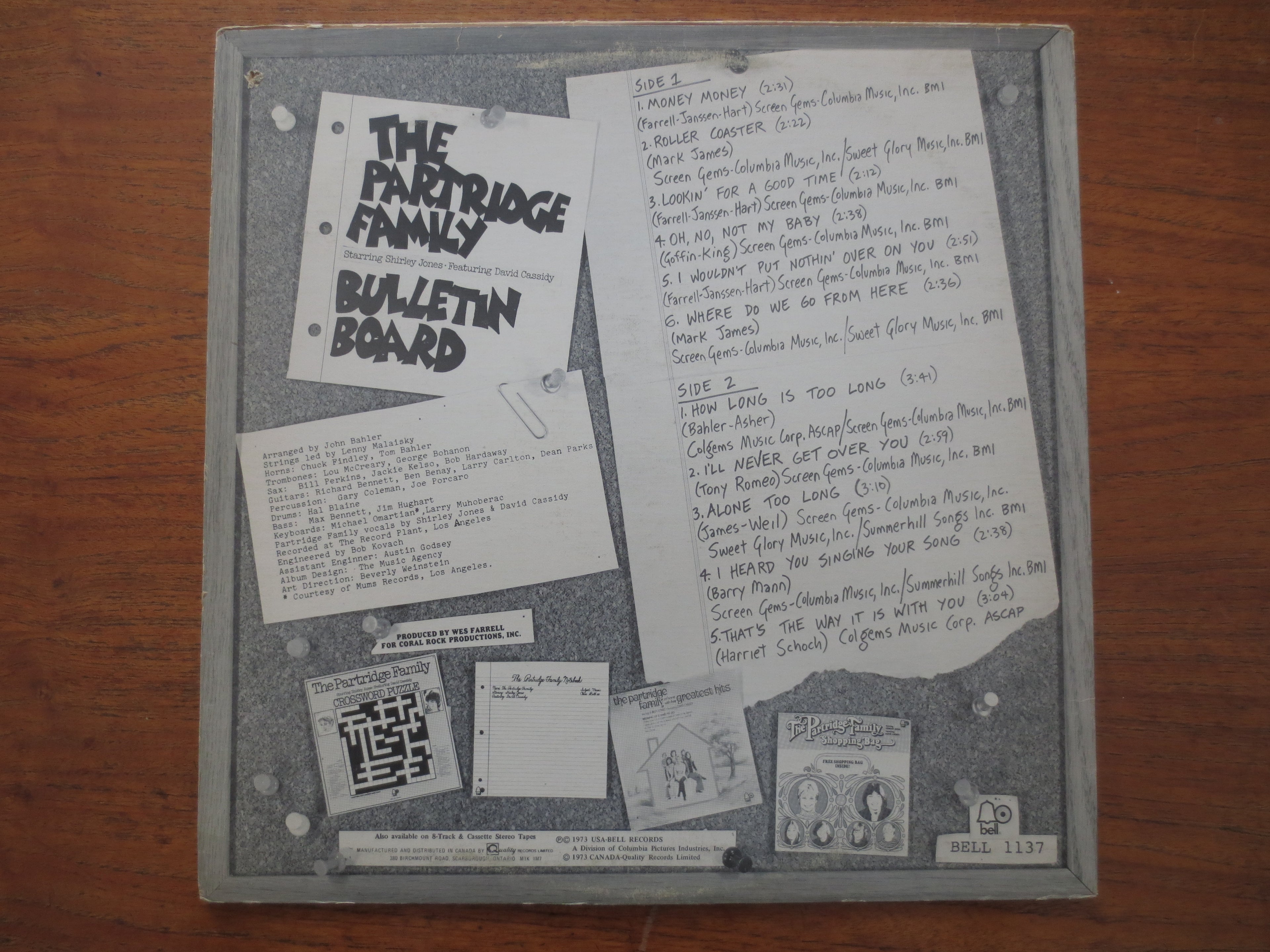 The PARTRIDGE FAMILY, Bulletin Board, PARTRIDGE Family Lp, Pop Records, David Cassidy Record, David Cassidy Lp, Vintage Record, 1973 Records