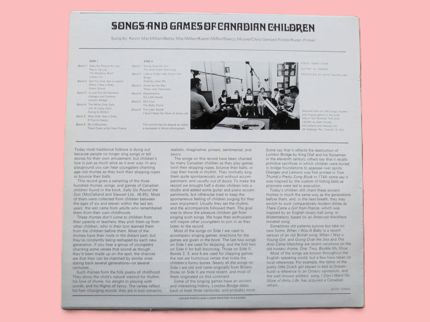 Childrens Record, SALLY Go Round the Sun, Edith Fowke Lp, Kids Album, 1967 Records