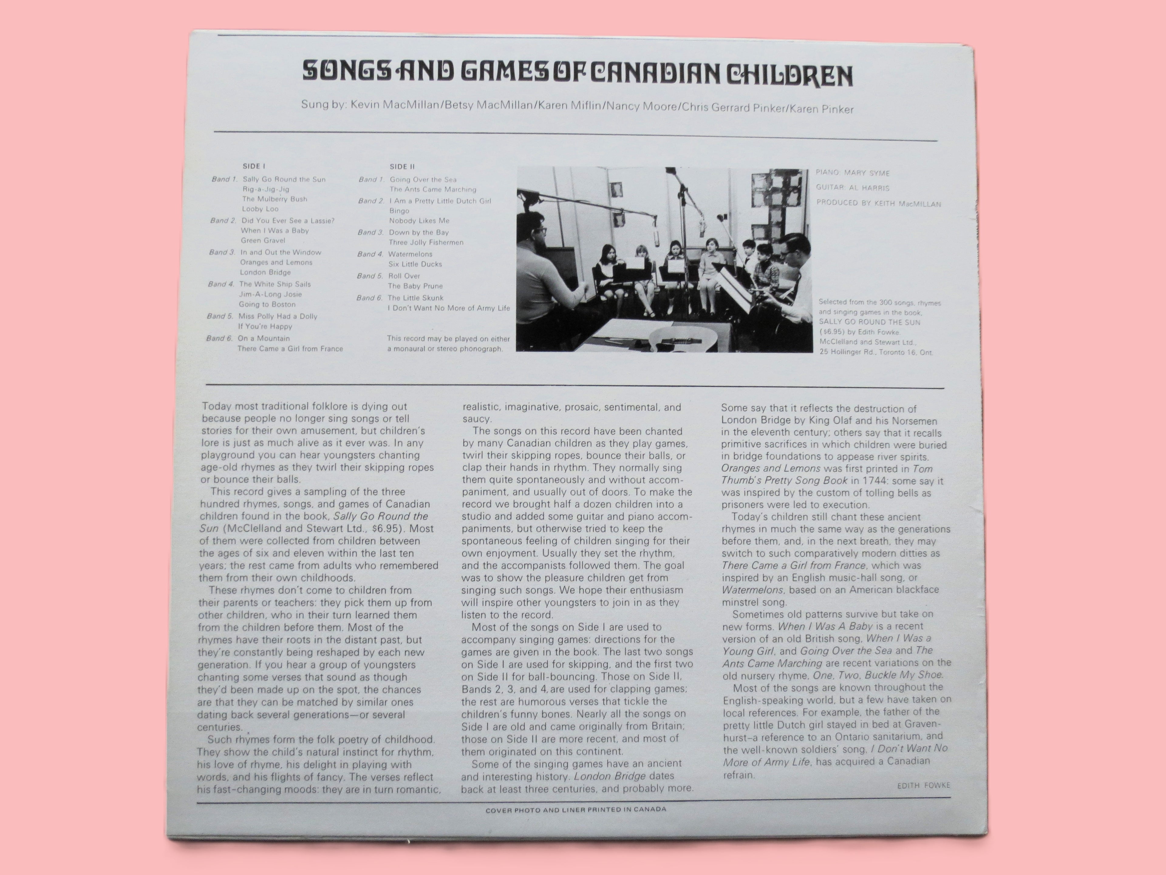 Childrens Record, SALLY Go Round the Sun, Edith Fowke Lp, Kids Album, 1967 Records
