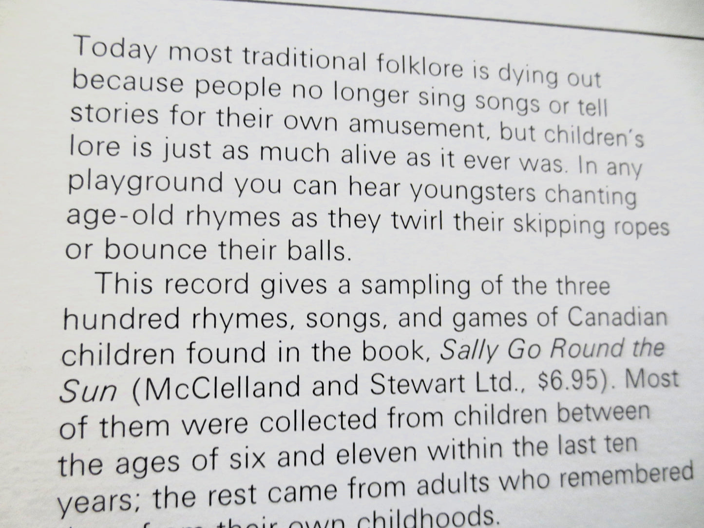 Childrens Record, SALLY Go Round the Sun, Edith Fowke Lp, Kids Album, 1967 Records