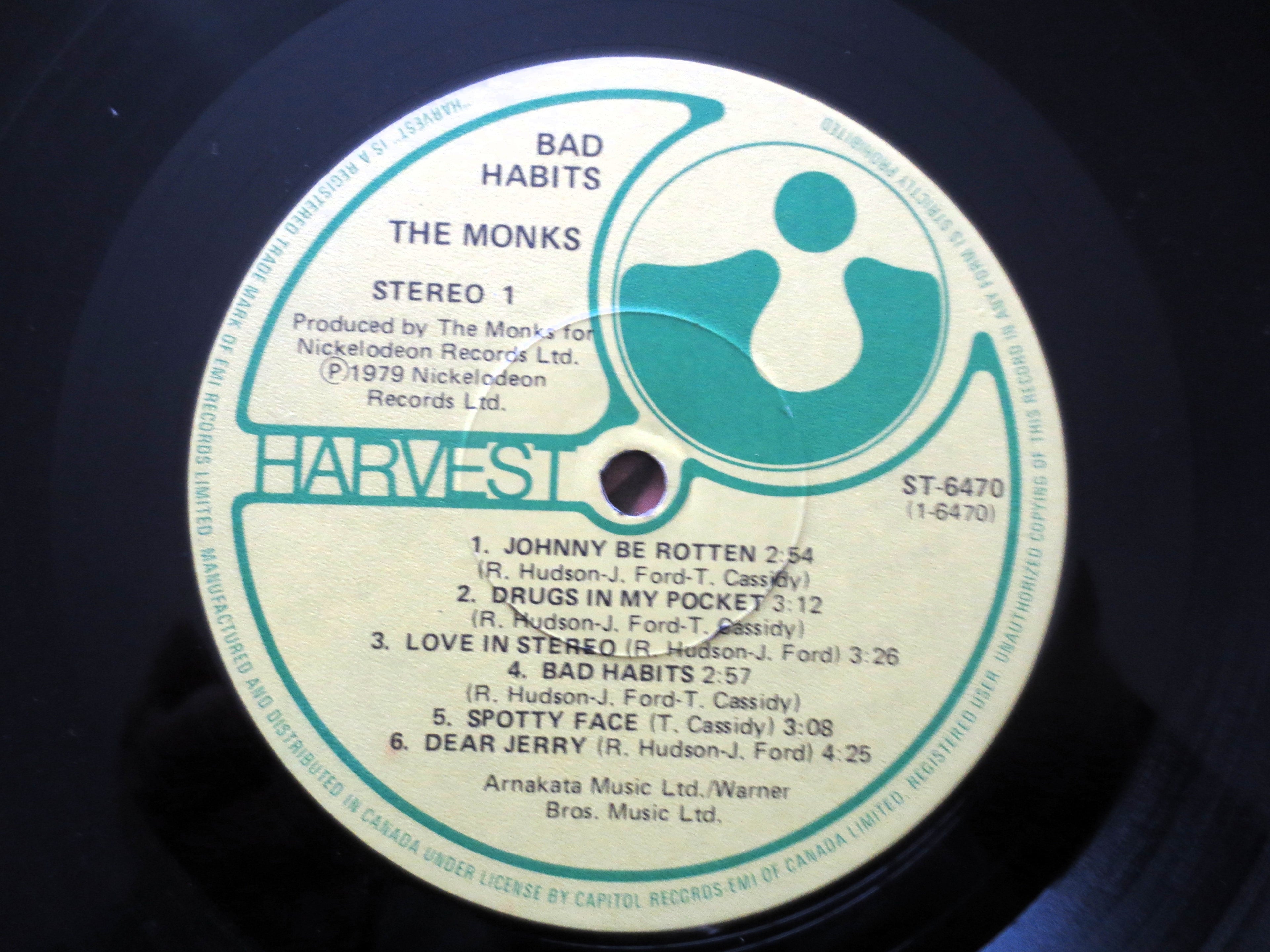 The MONKS, Bad Habits, Vintage Album, 1979 Record, Vinyl Lp