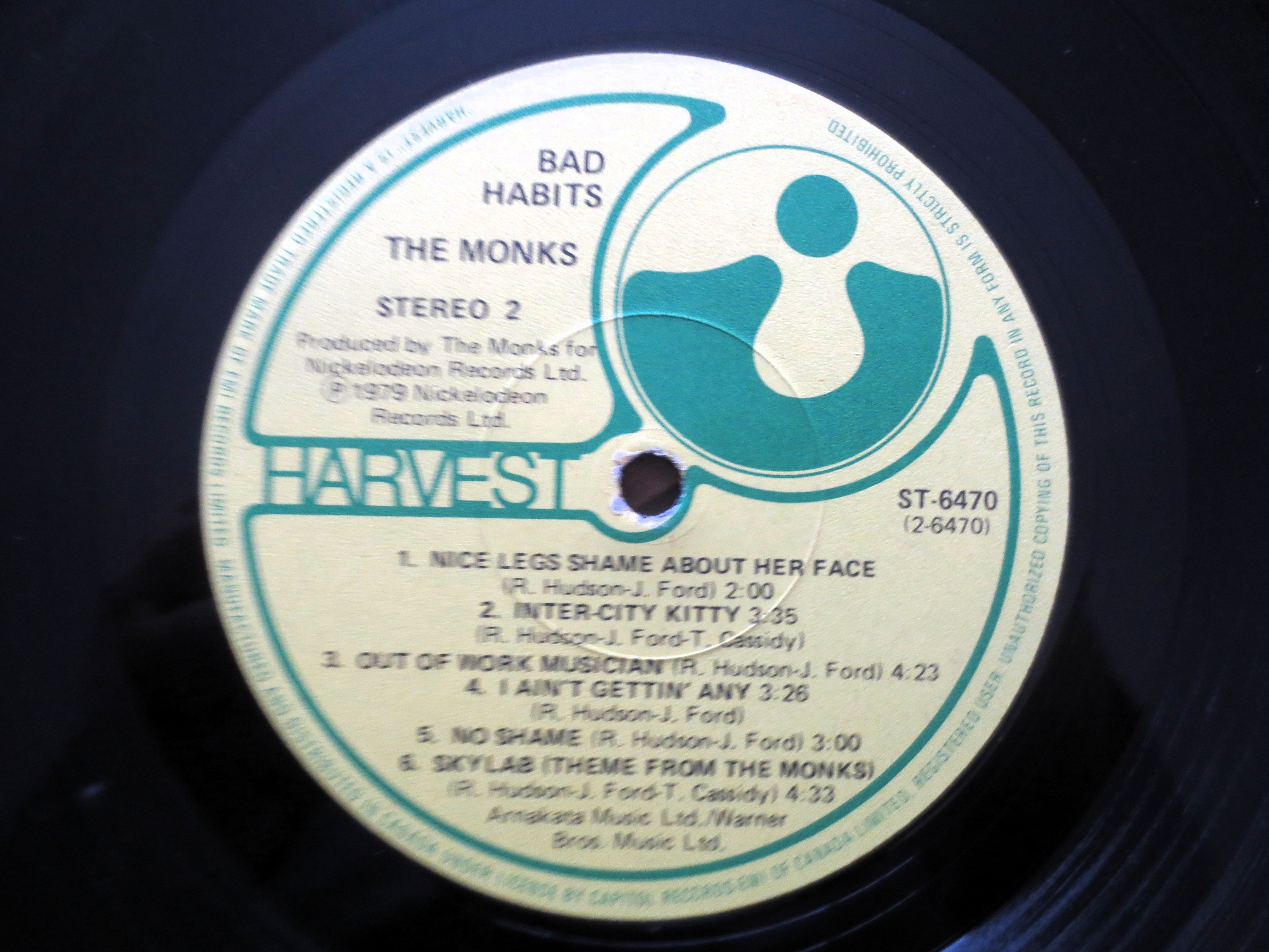 The MONKS, Bad Habits, Vintage Album, 1979 Record, Vinyl Lp