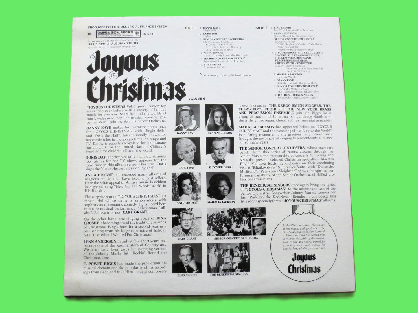 JOYOUS CHRISTMAS, featuring DORIS Day, Danny Kaye, Bing Crosby, Cary Grant Record, Christmas Music