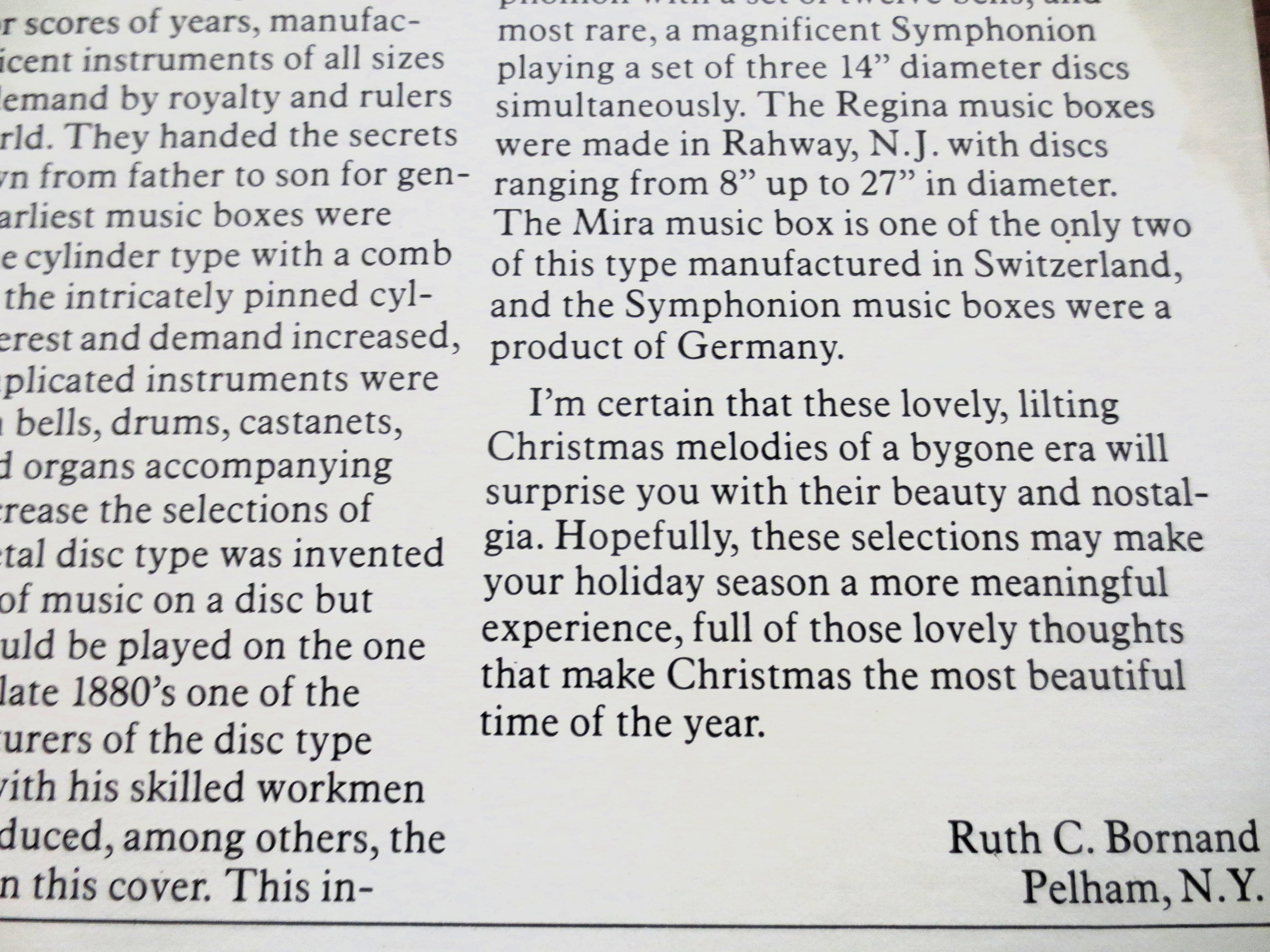 MUSIC BOX CHRISTMAS Melodies, Christmas Songs, 1967 Recording