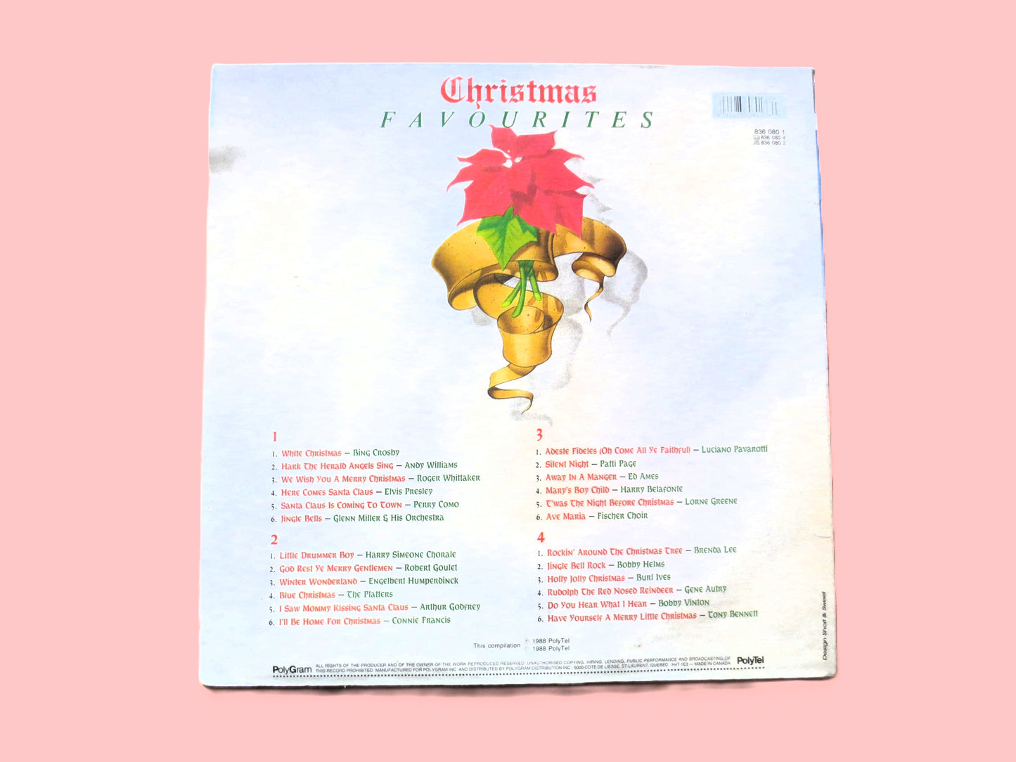 CHRISTMAS FAVORITES, 2 Disc Set, 1988 Recording, Bing Crosby Lp, Burl Ives Vinyl, White Christmas