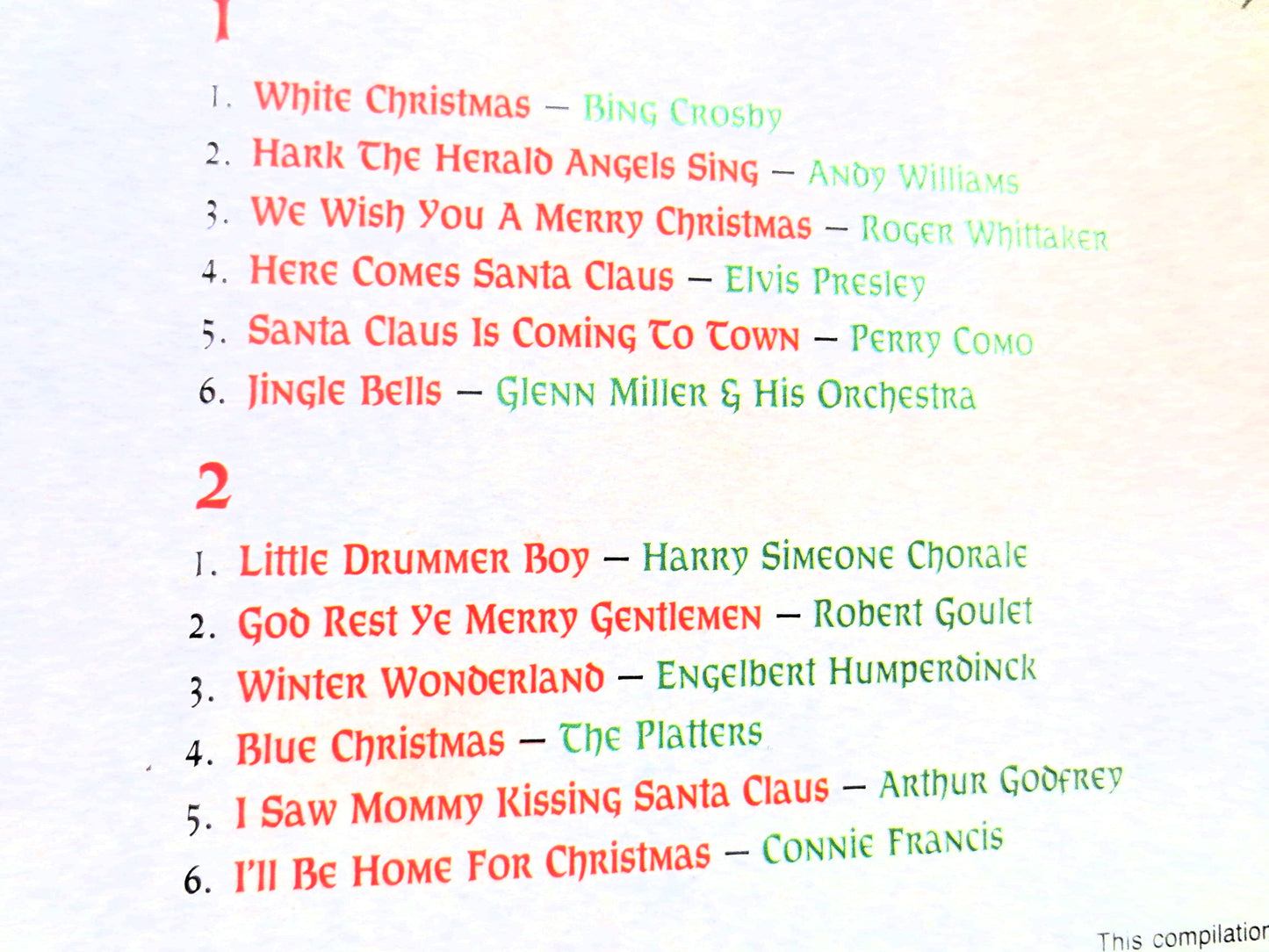 CHRISTMAS FAVORITES, 2 Disc Set, 1988 Recording, Bing Crosby Lp, Burl Ives Vinyl, White Christmas