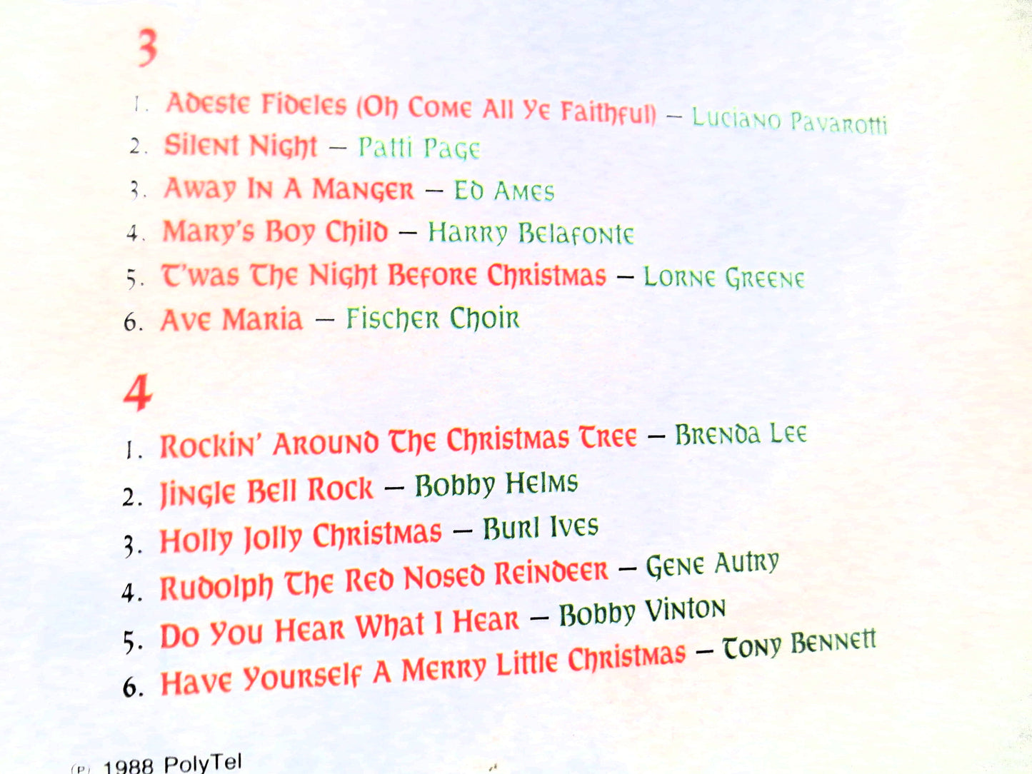 CHRISTMAS FAVORITES, 2 Disc Set, 1988 Recording, Bing Crosby Lp, Burl Ives Vinyl, White Christmas