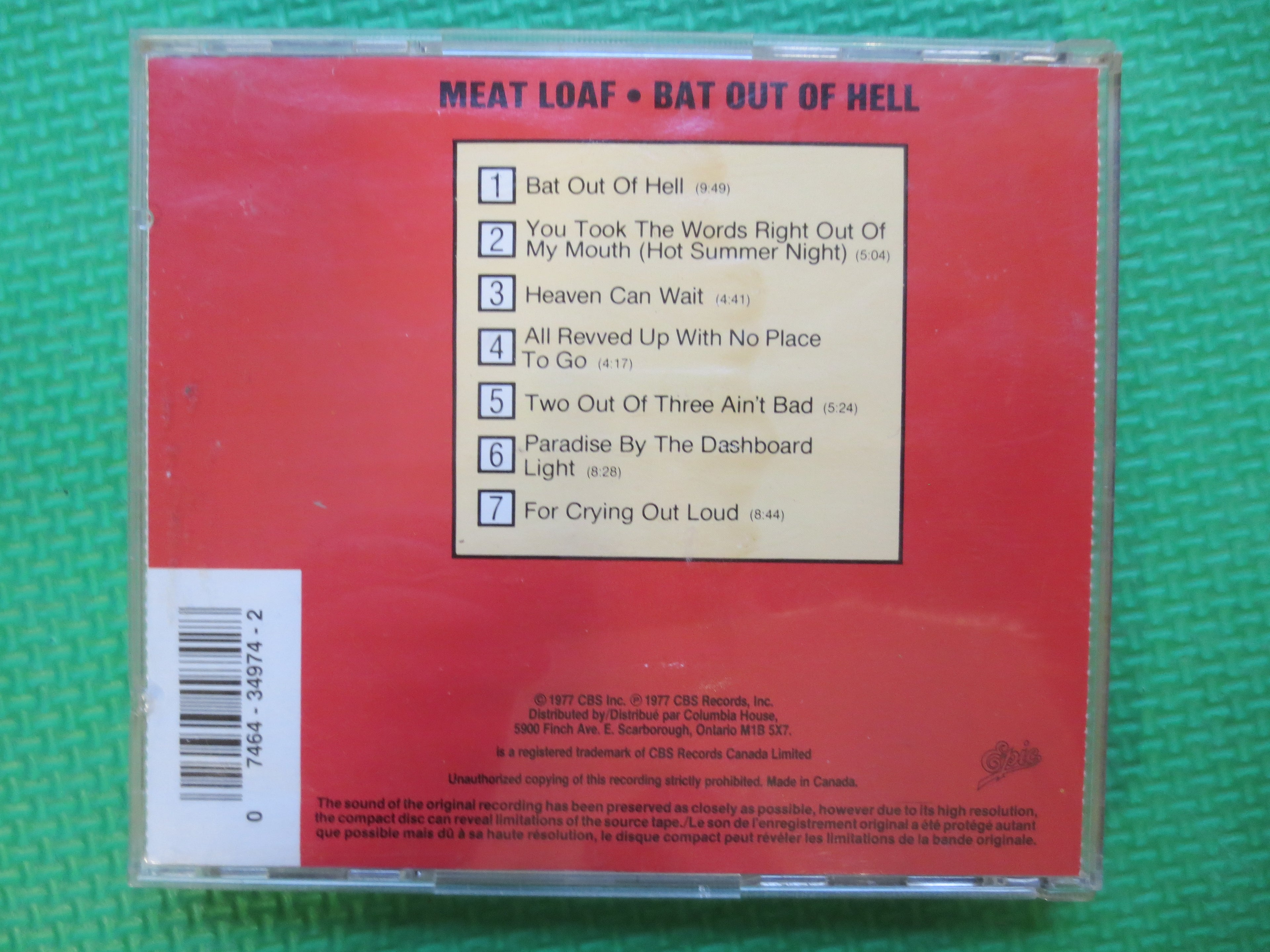 MEAT LOAF, Bat Out of Hell, Compact Disc, Vintage Cd