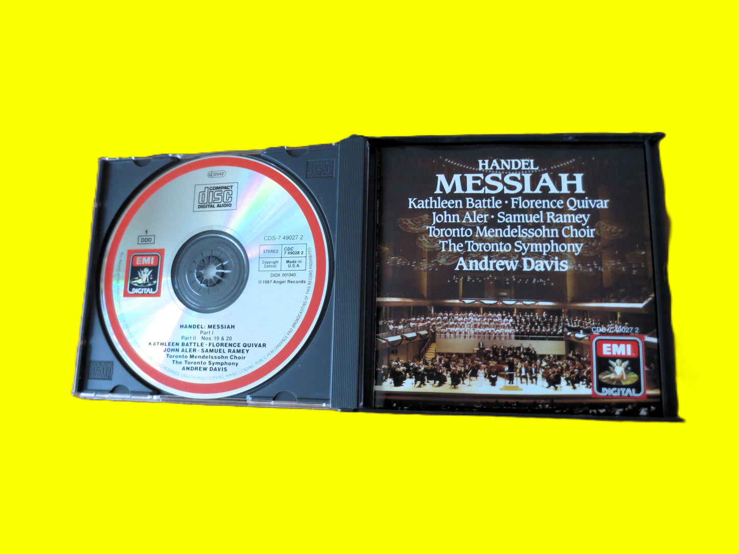 Handel MESSIAH, 2 Discs, CHRISTMAS Music, MESSIAH Cd, 1987 Compact Disc