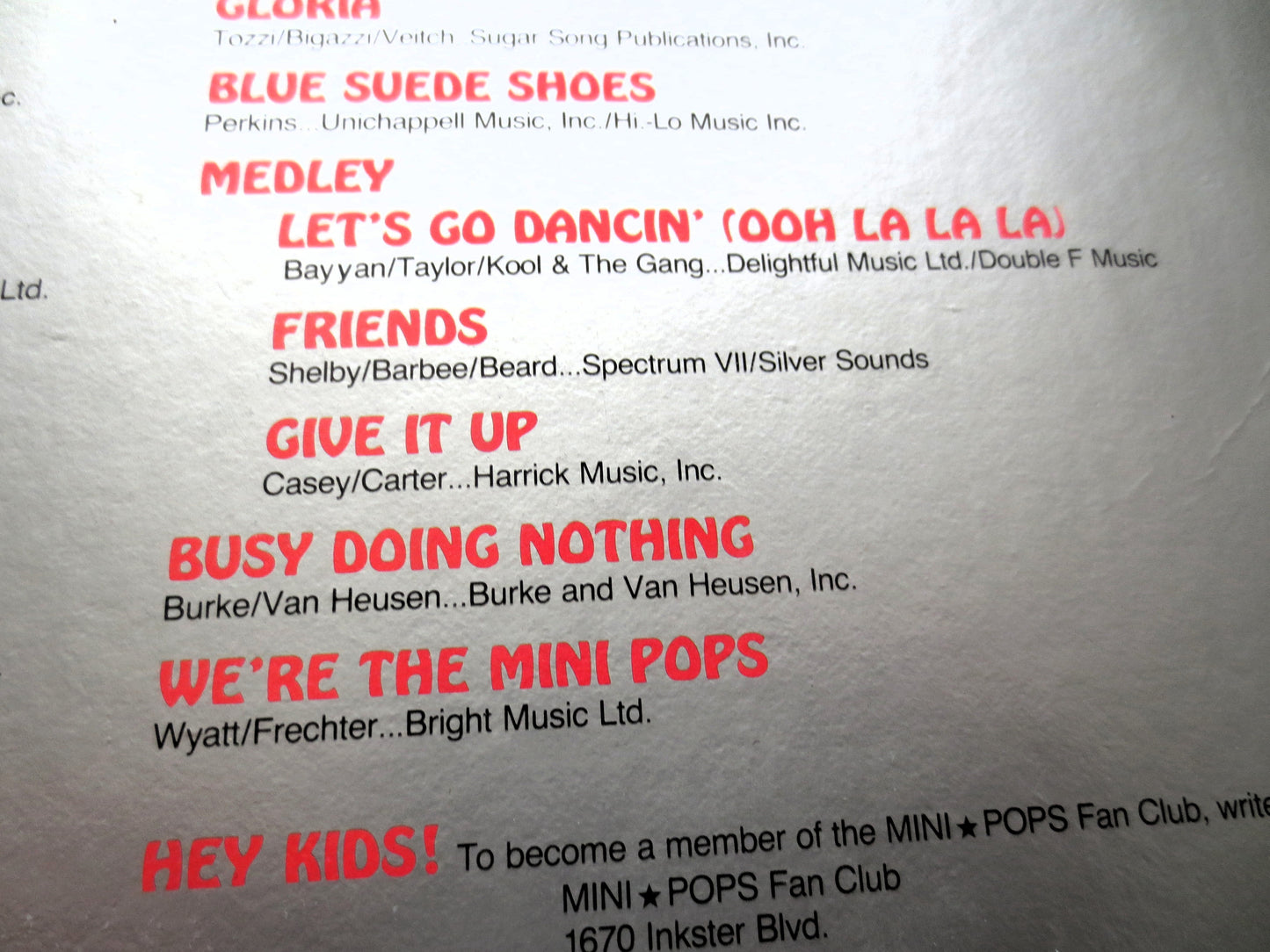 MINI-POPS, Let's DANCE Vol. 3, 1985 K-Tel Records, Kids Lp, Children's Album, 002