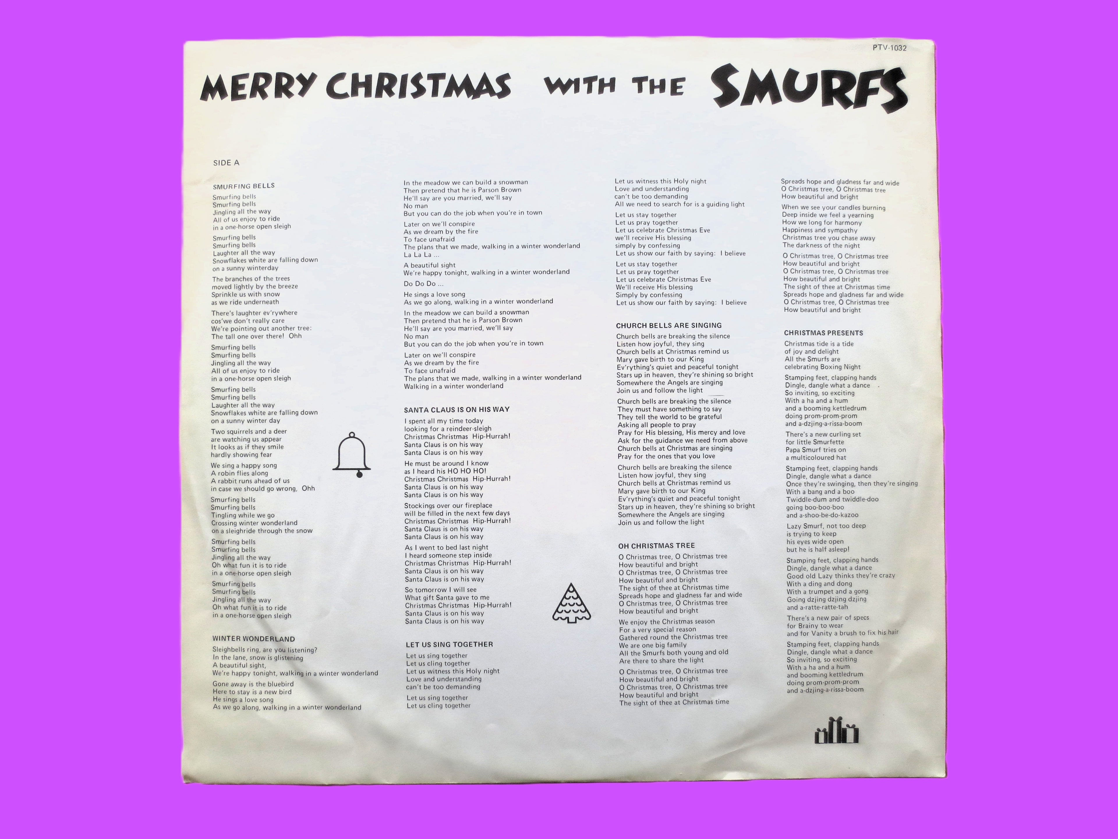 The SMURFS, MERRY CHRISTMAS, Vinyl Record, 1983 Kids Lp, Smurfs Album