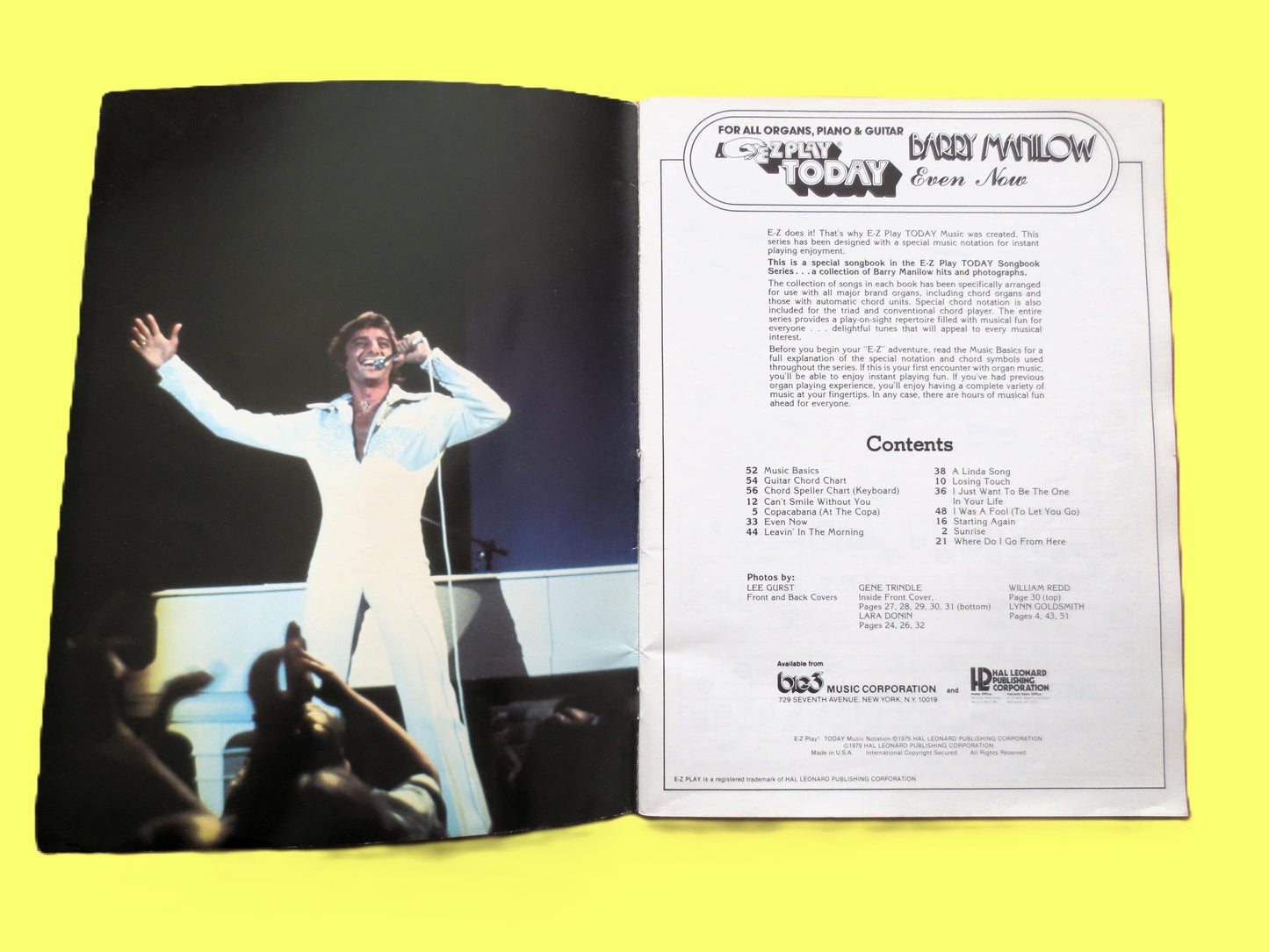 BARRY MANILOW, SHEET Music, Vintage Songbook, 1979 Music Book