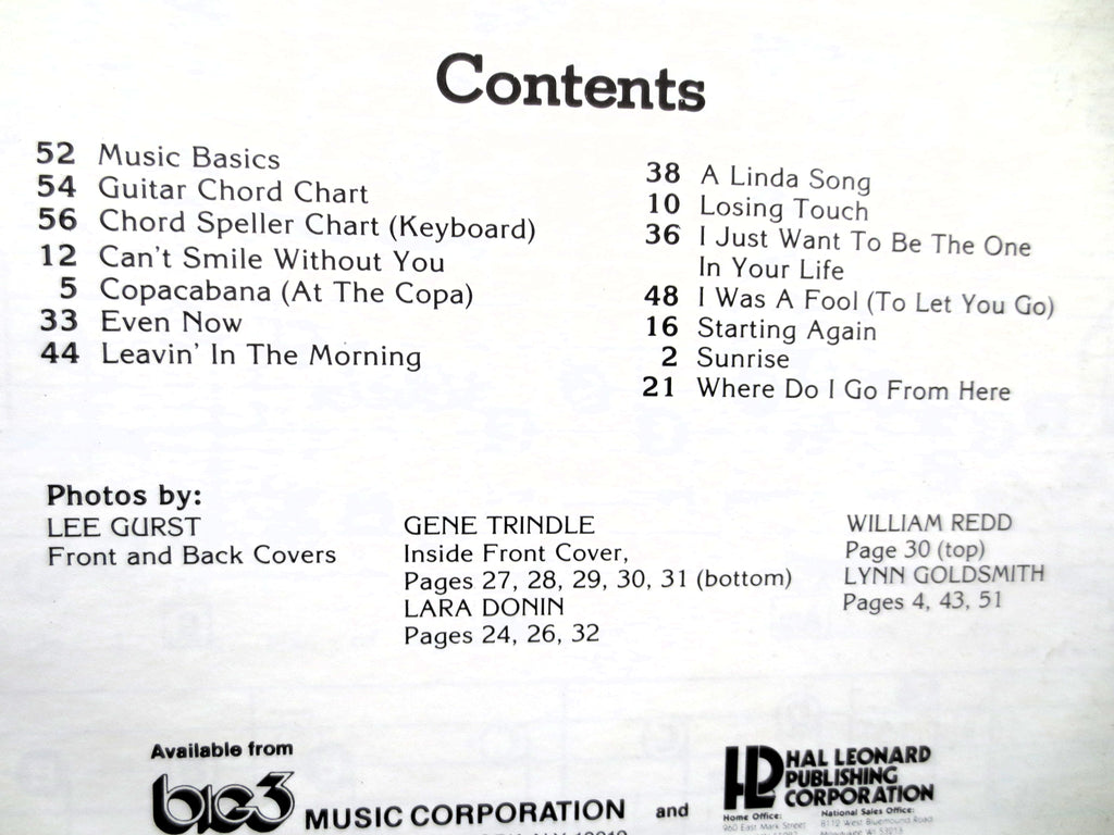 Barry Manilow – Sheet Music Songbook (1979)