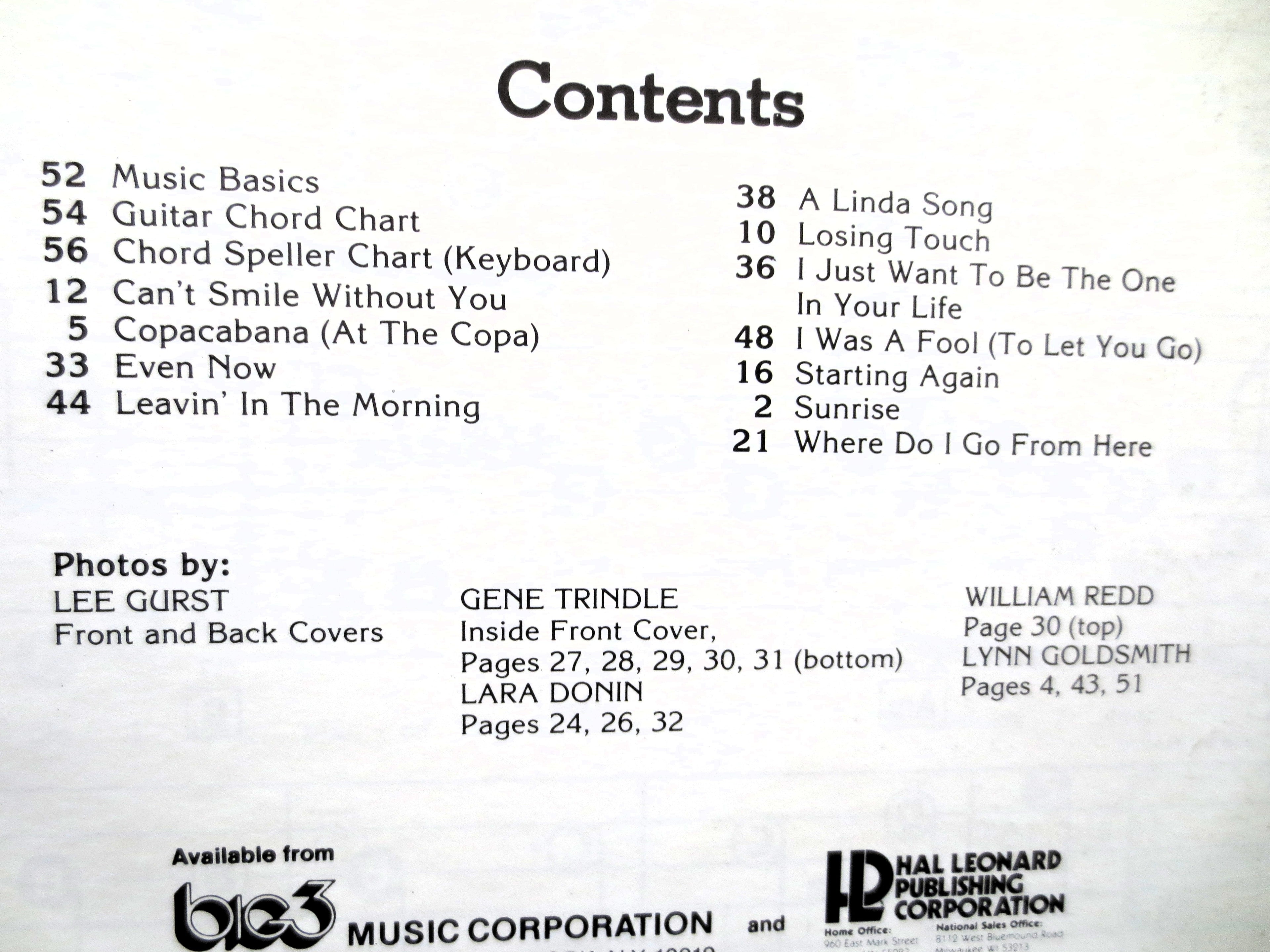 Barry Manilow – Sheet Music Songbook (1979)