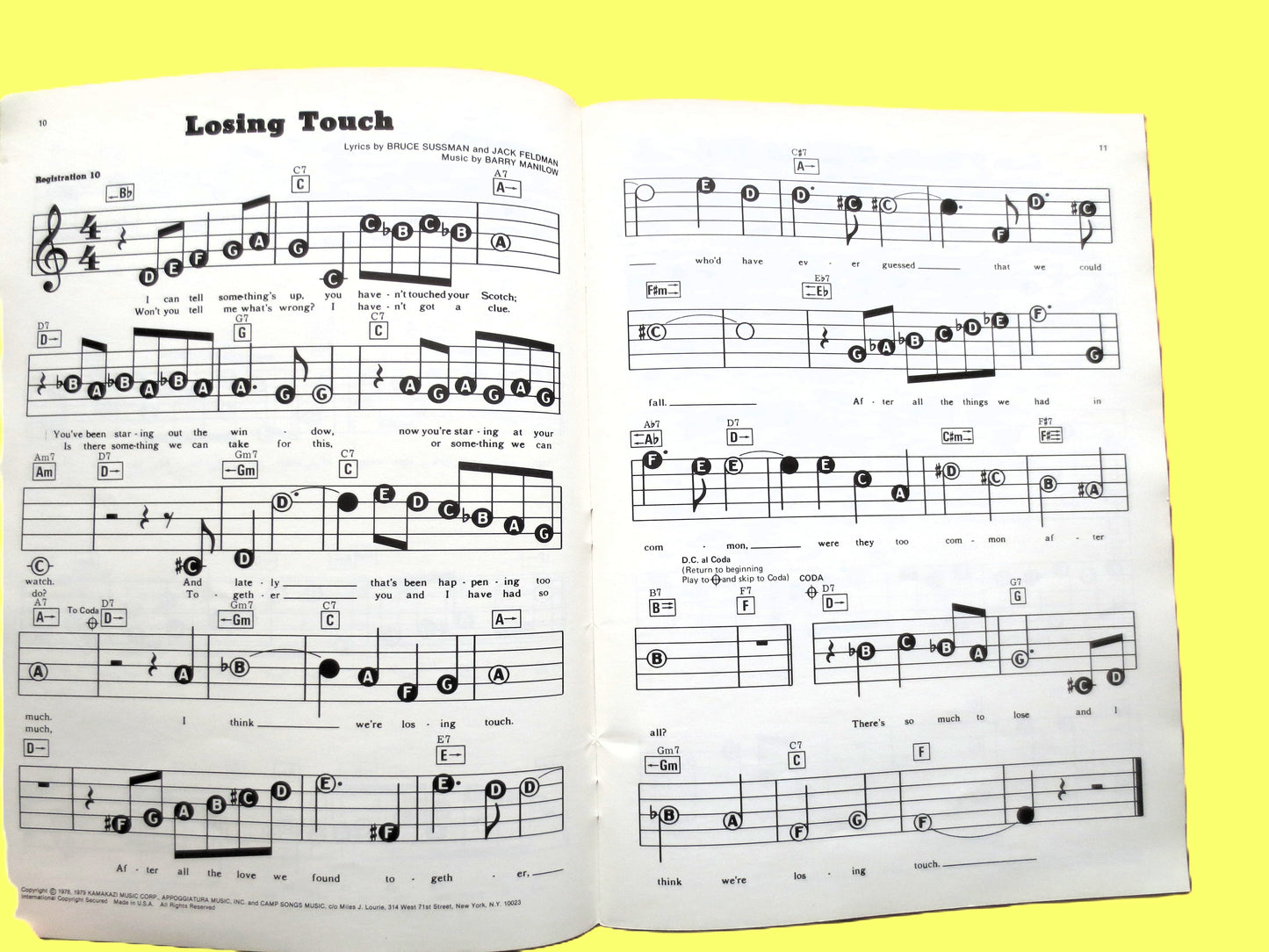 BARRY MANILOW, SHEET Music, Vintage Songbook, 1979 Music Book