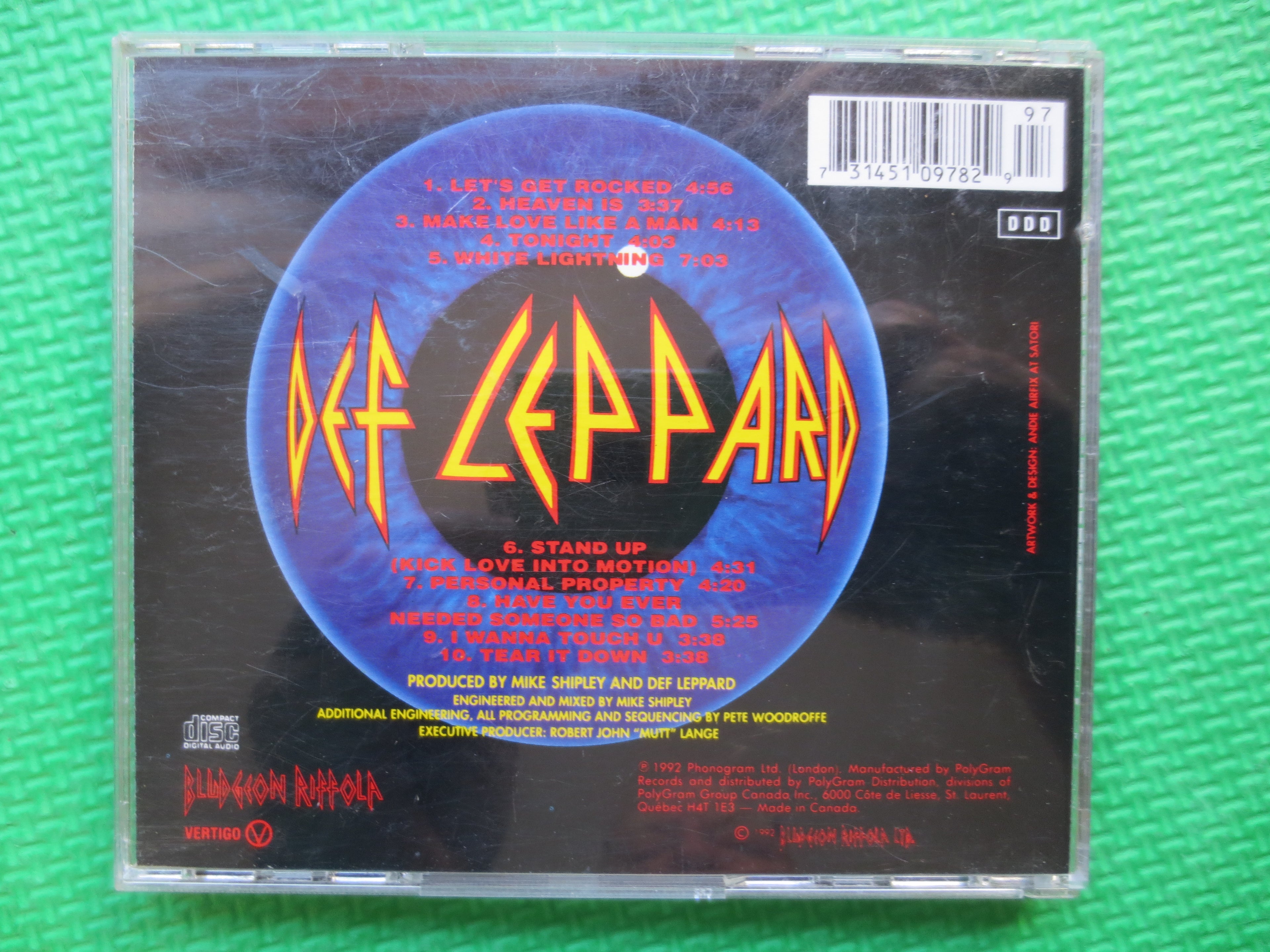 DEF LEPPARD, ADRENALIZE, Rock Album, 1992 Compact Disc, Vintage Cd