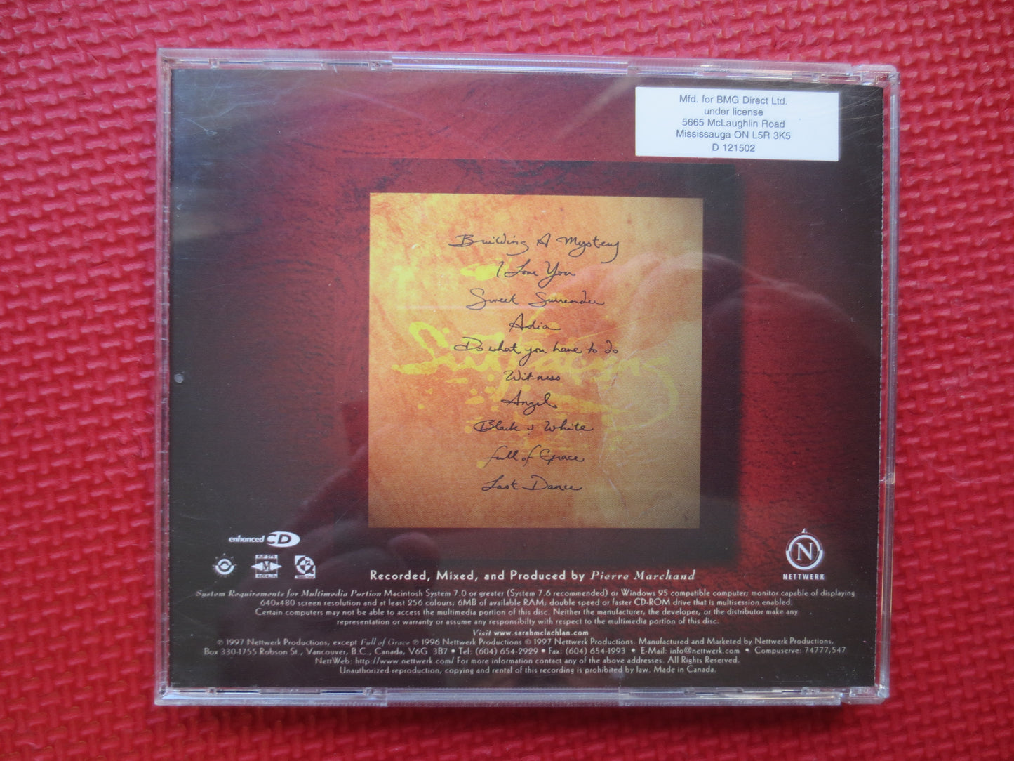 SARAH McLACHLAN, SURFACING, Sarah McLachlan Cd, Sarah McLachlan Lp, Pop Cds, Pop Music Cds, Pop Music, Cd, 1997 Compact Disc