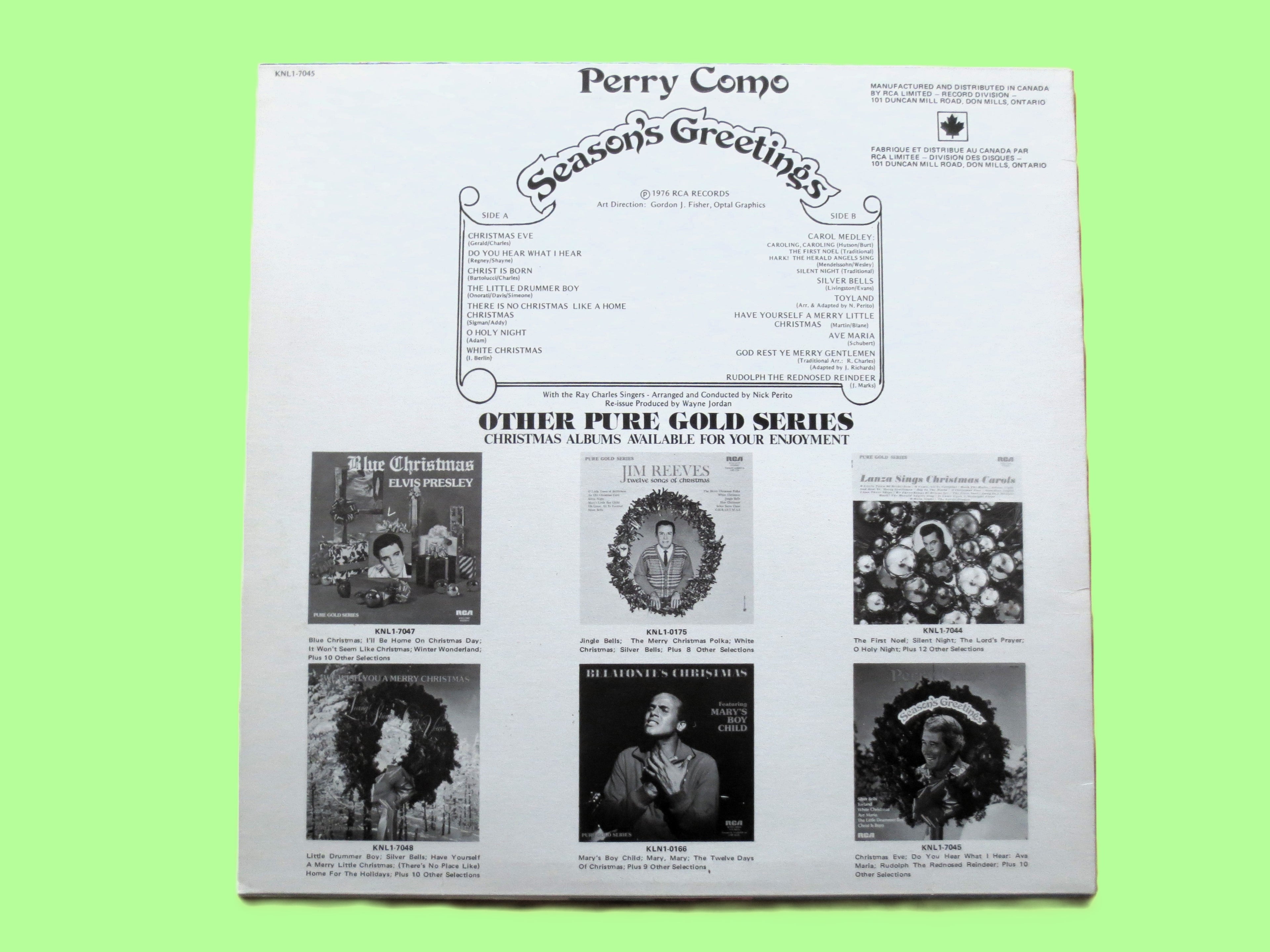 PERRY COMO, CHRISTMAS, Season's Greetings, 1976 Recording, Vintage Record, Vinyl Lp