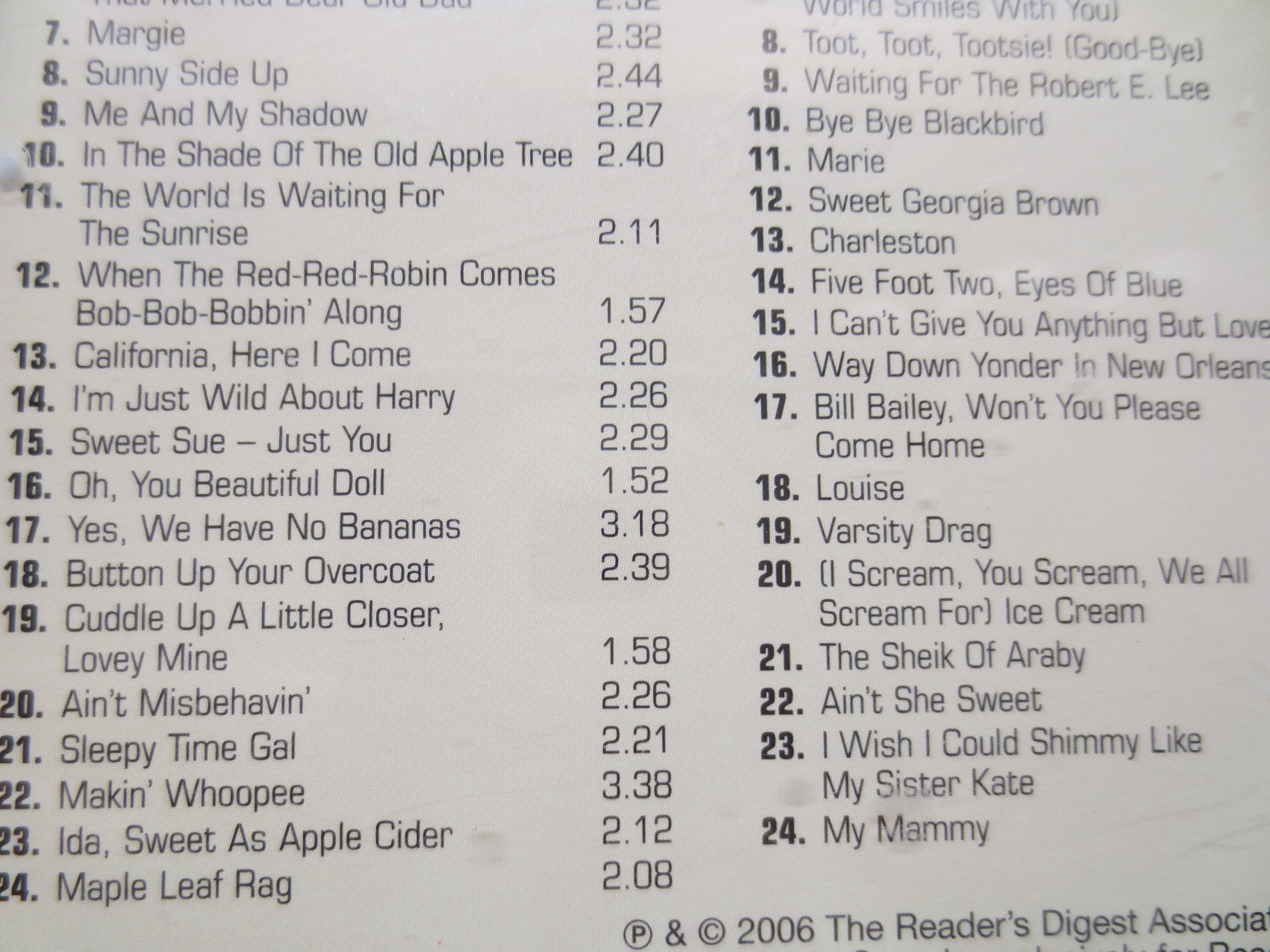 ROARING 20s Music, READERS DIGEST, Double Disc, 2006 Compact Disc, Vintage Cd