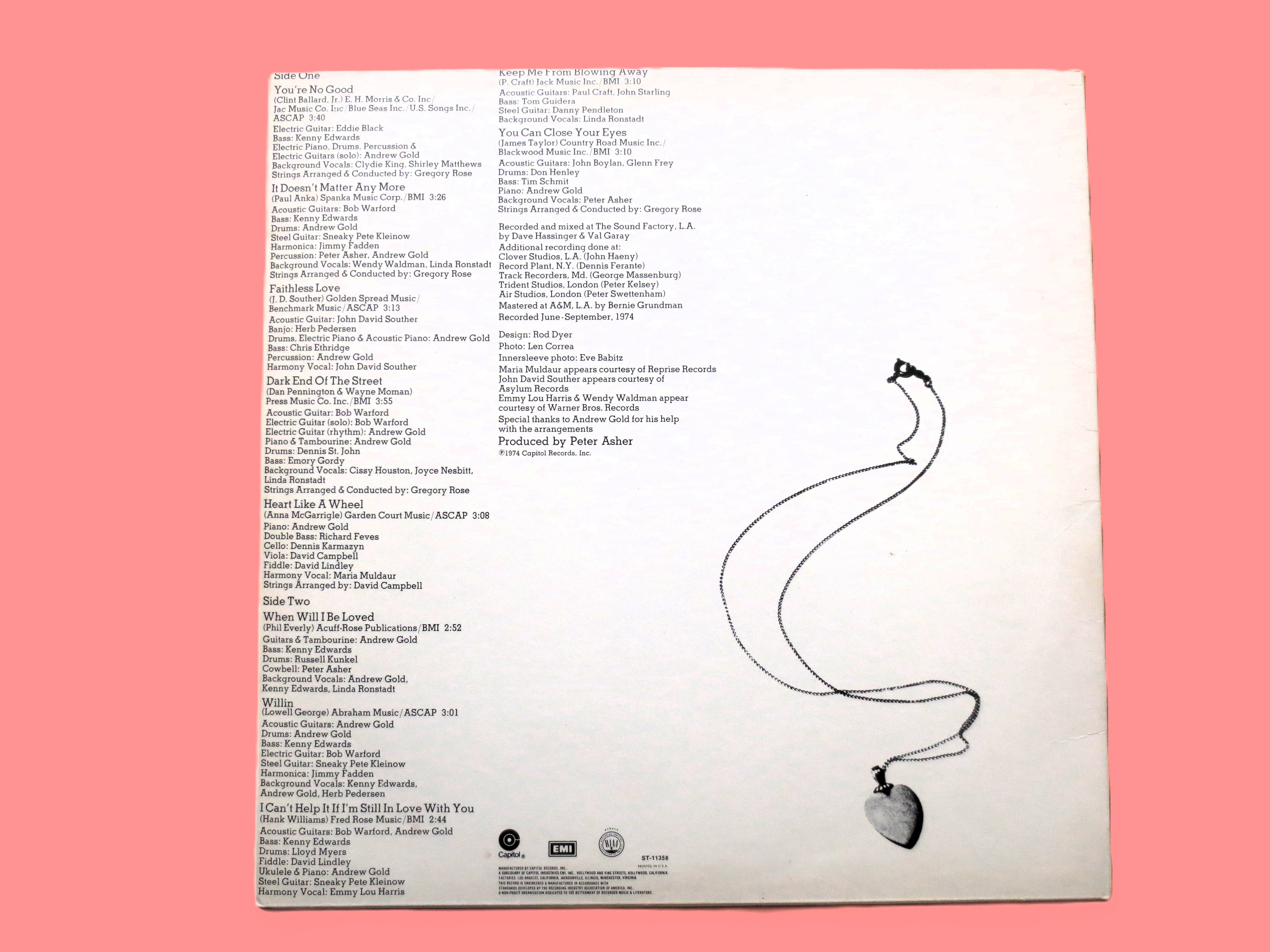 LINDA RONSTADT, HEART Like a Wheel, Vintage Album, 1974 Record, Vinyl Lp