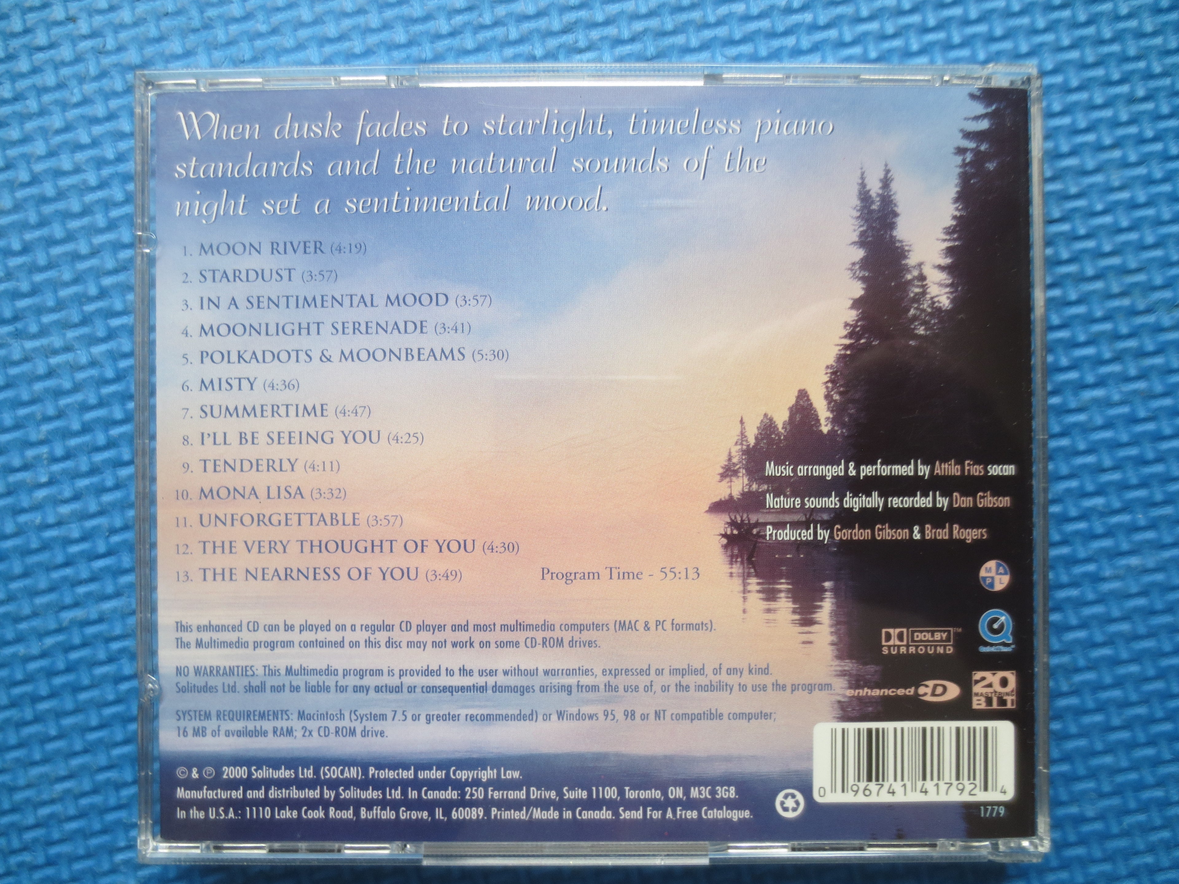 SOLITUDES, Moon River, Nature Meditation Music, 2000 Compact Disc, Vintage Cd