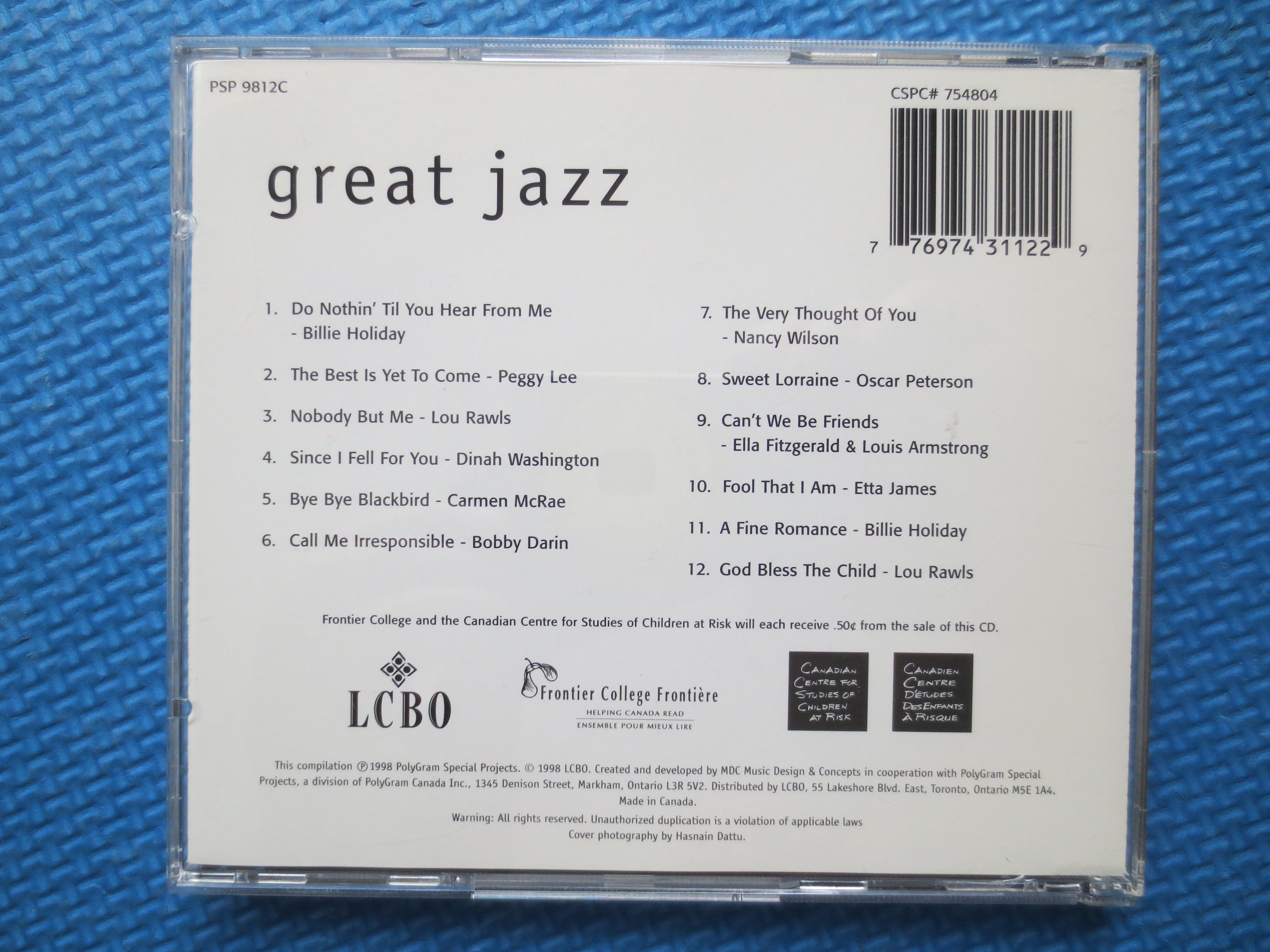 GREAT JAZZ, Bobby Darin, Billie Holiday, Etta James Cd, 1998 Compact Disc, Vintage Cd