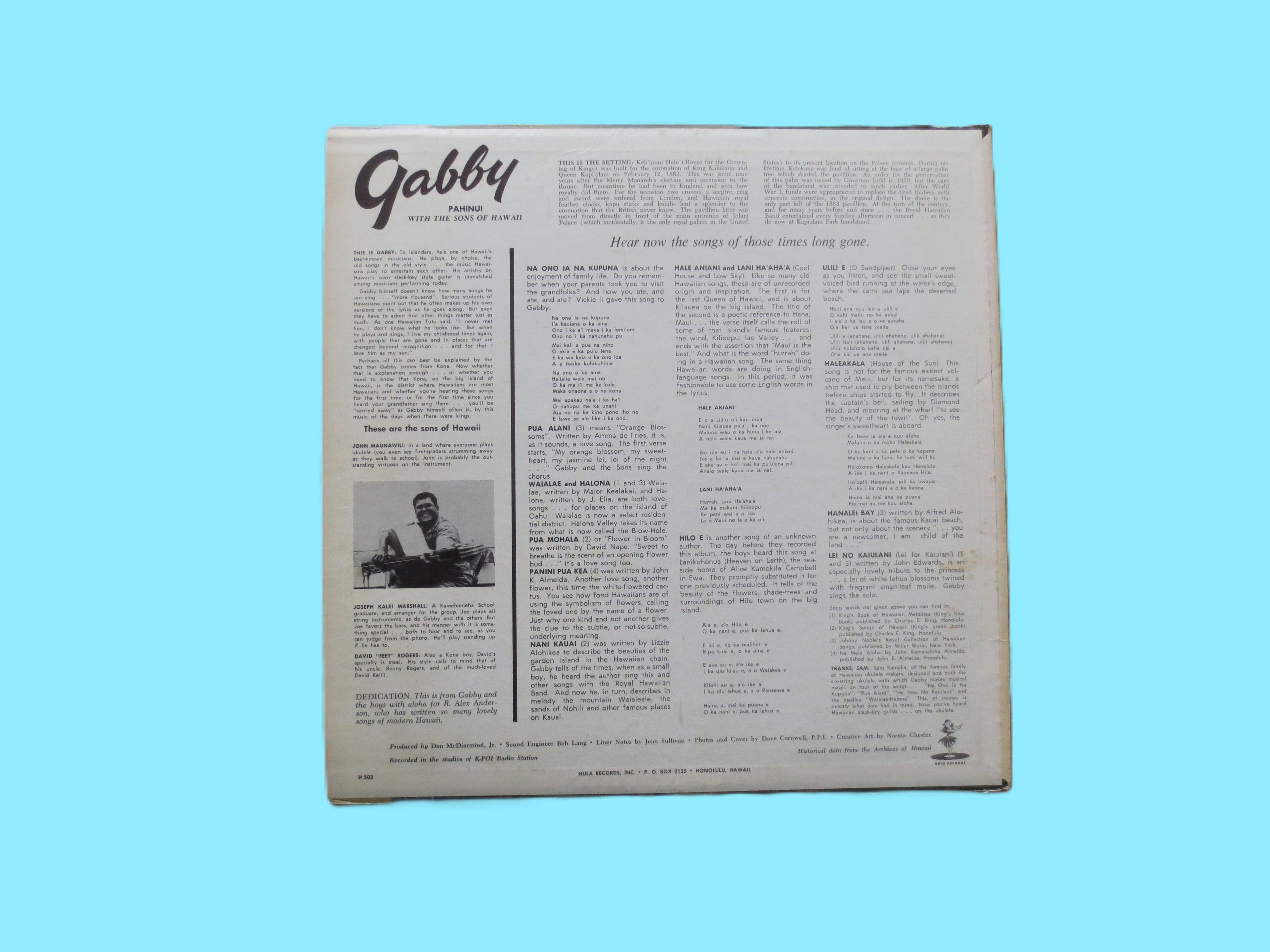 GABBY PAHINUI, Sons of HAWAII, Vintage Hawaiian Album, 1960 Record, Vinyl Lp